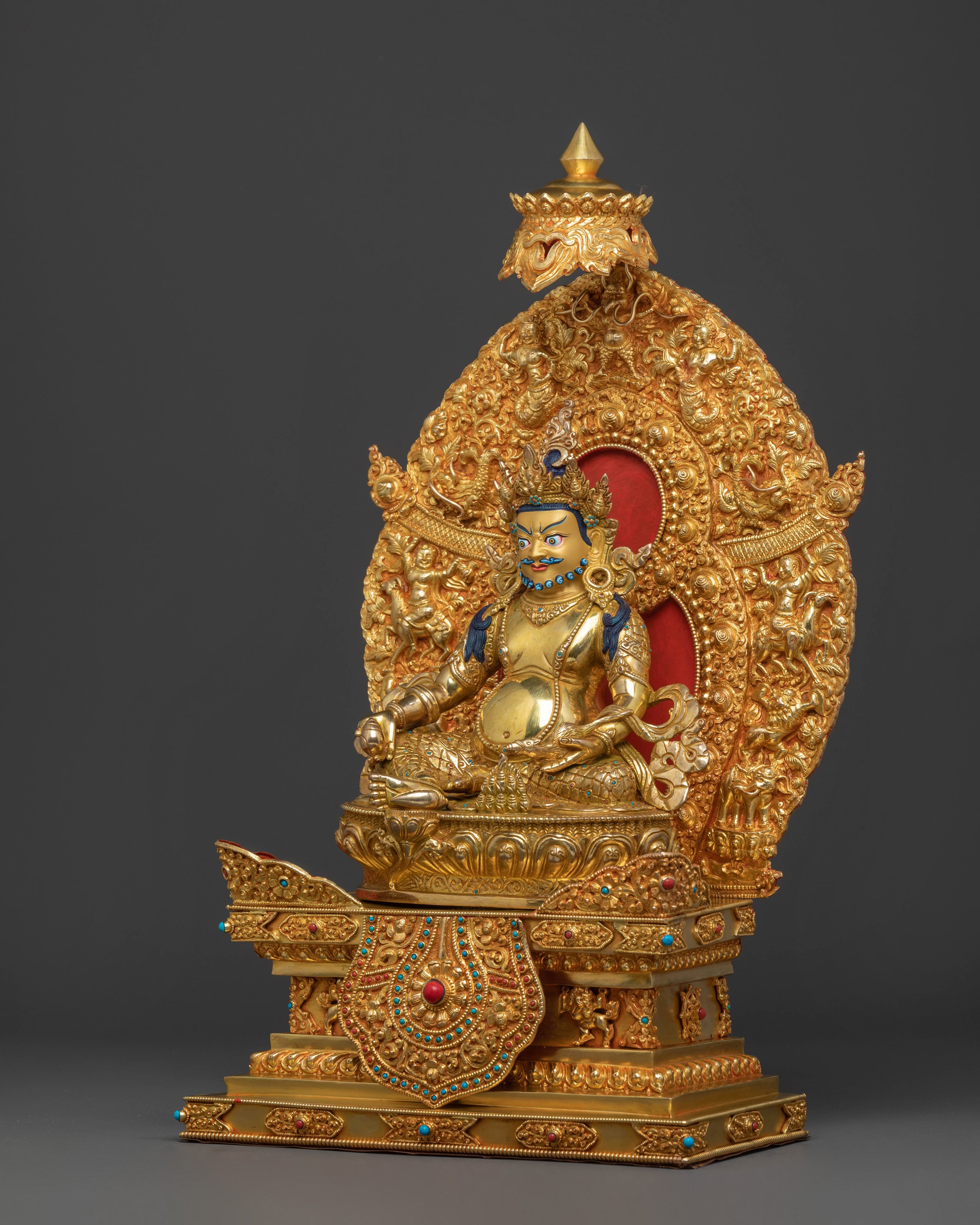 Majestic 24K Gold Gilded Sculpture of Dzambhala on Throne