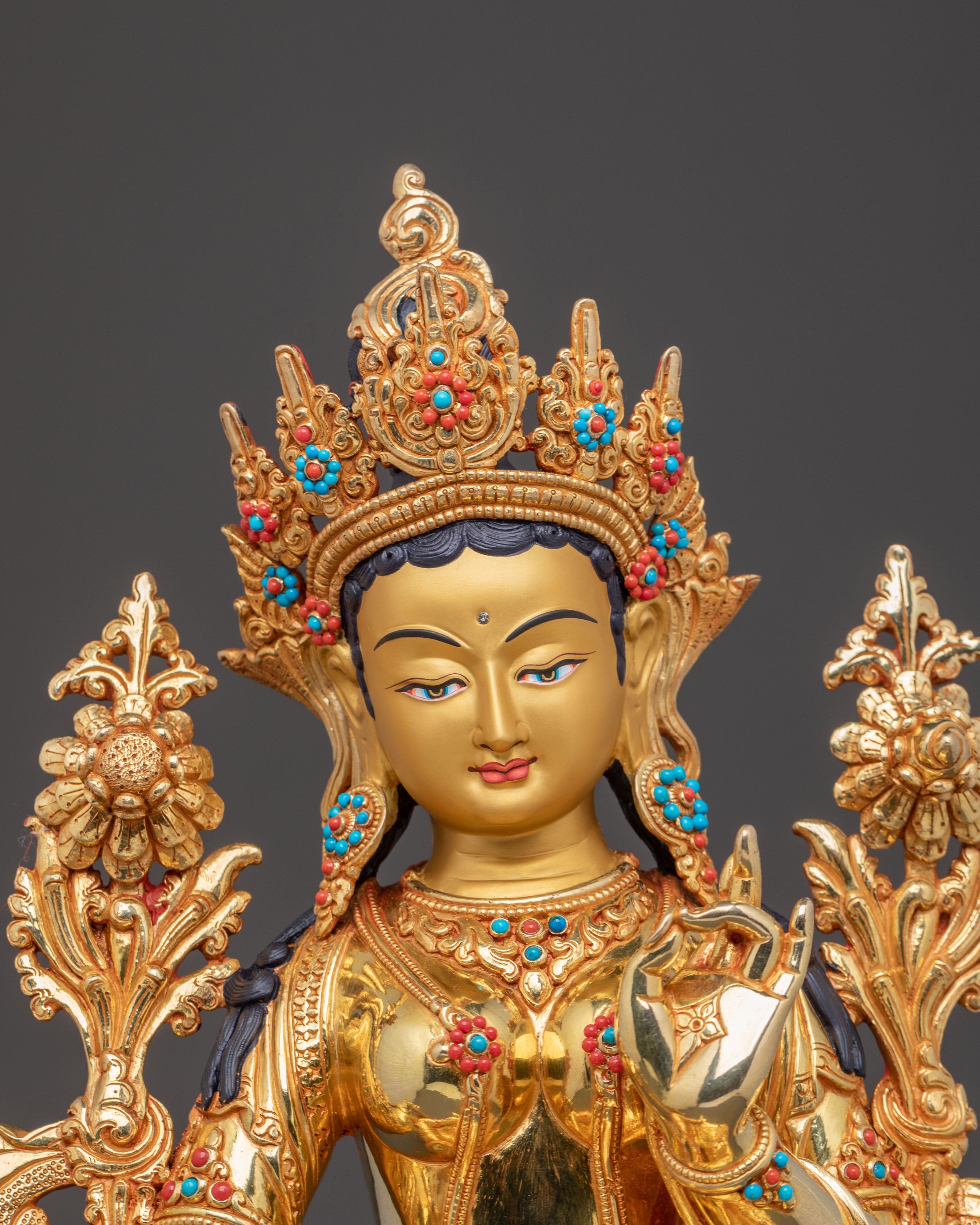 Green Tara Compassionate Healing Statue – Gilded Copper Art