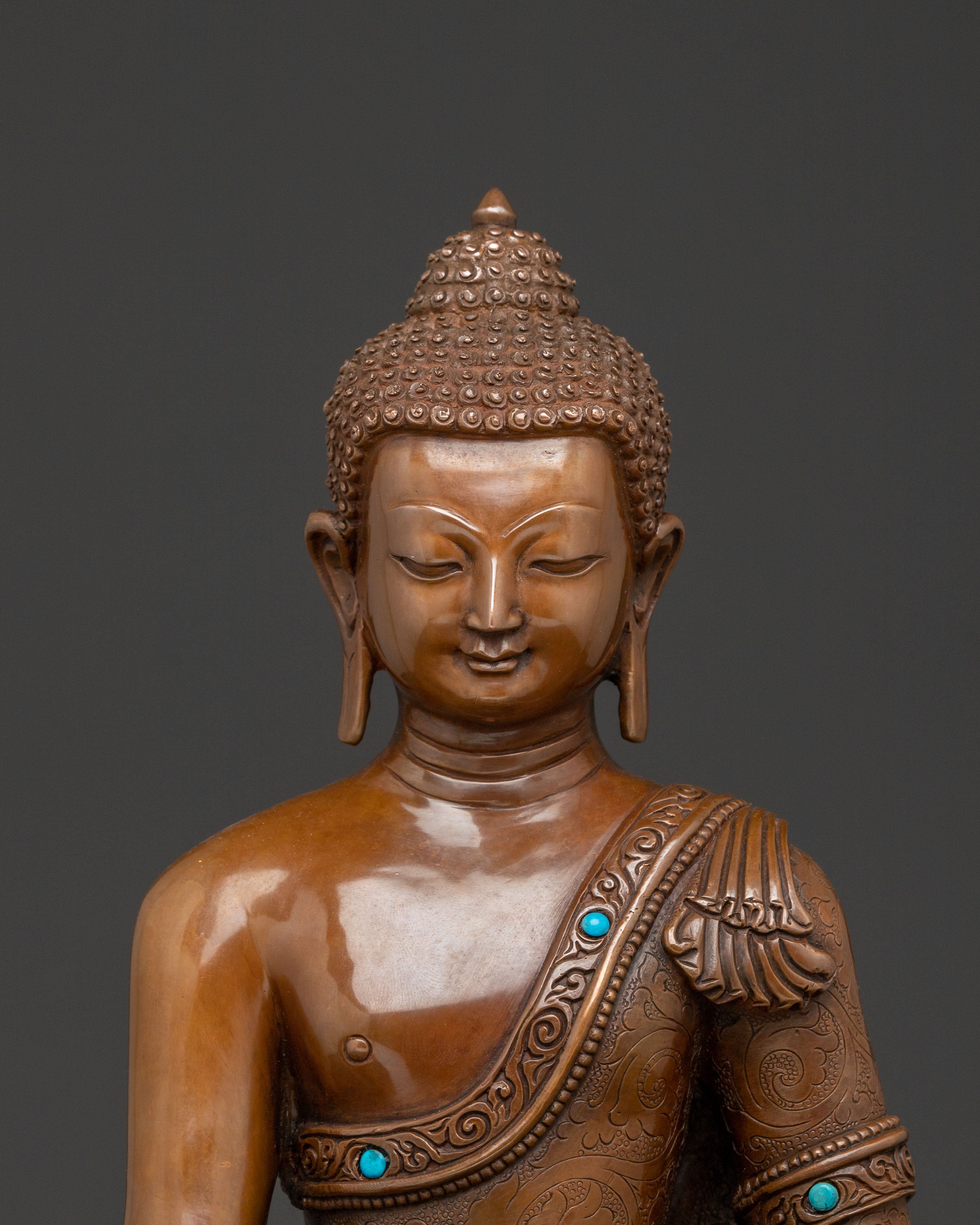 Medicine Buddha Statue: Oxidized Copper Healer Buddha Sculpture