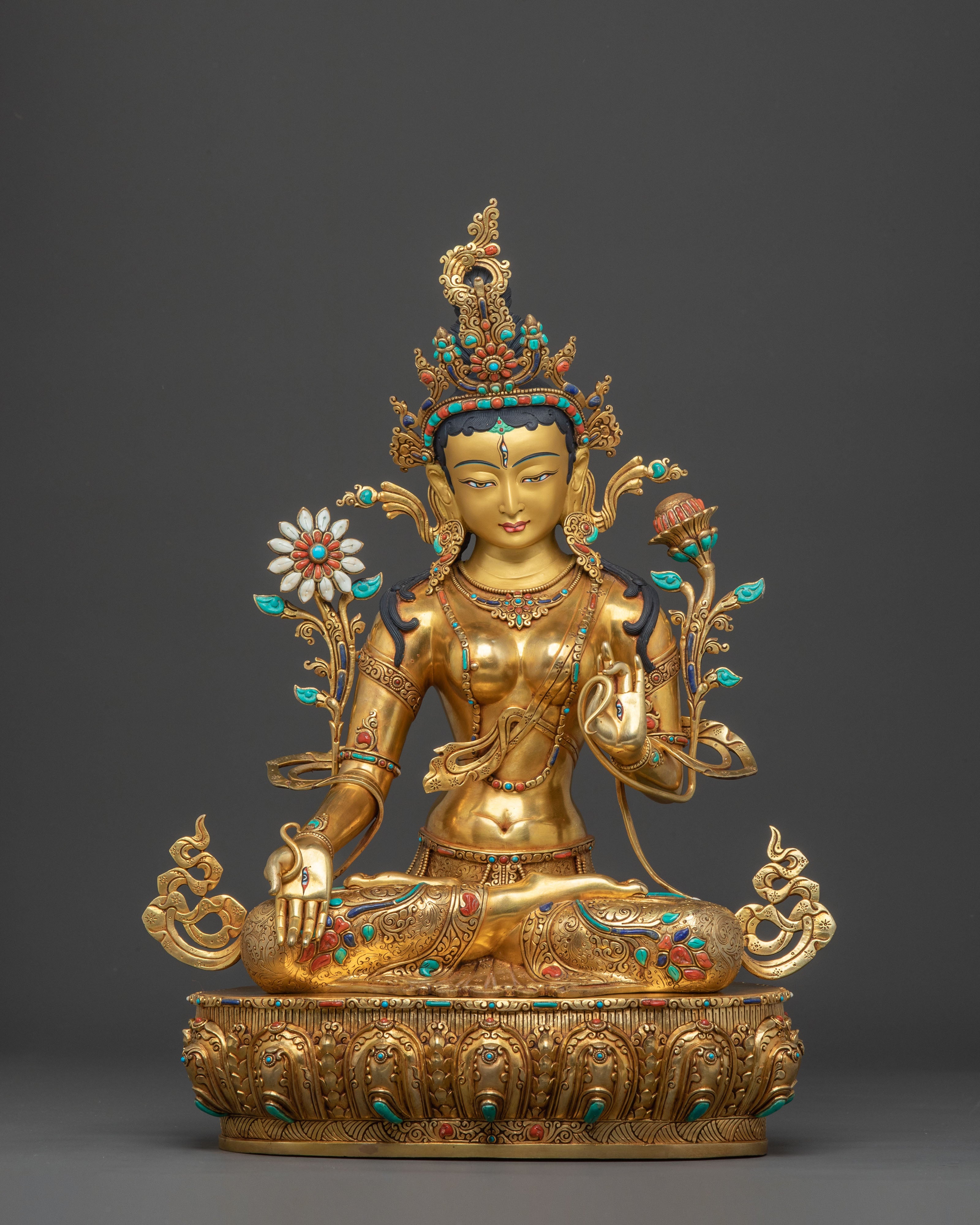 White Tara 24K Gold Gilded Sculpture | Goddess of Compassion