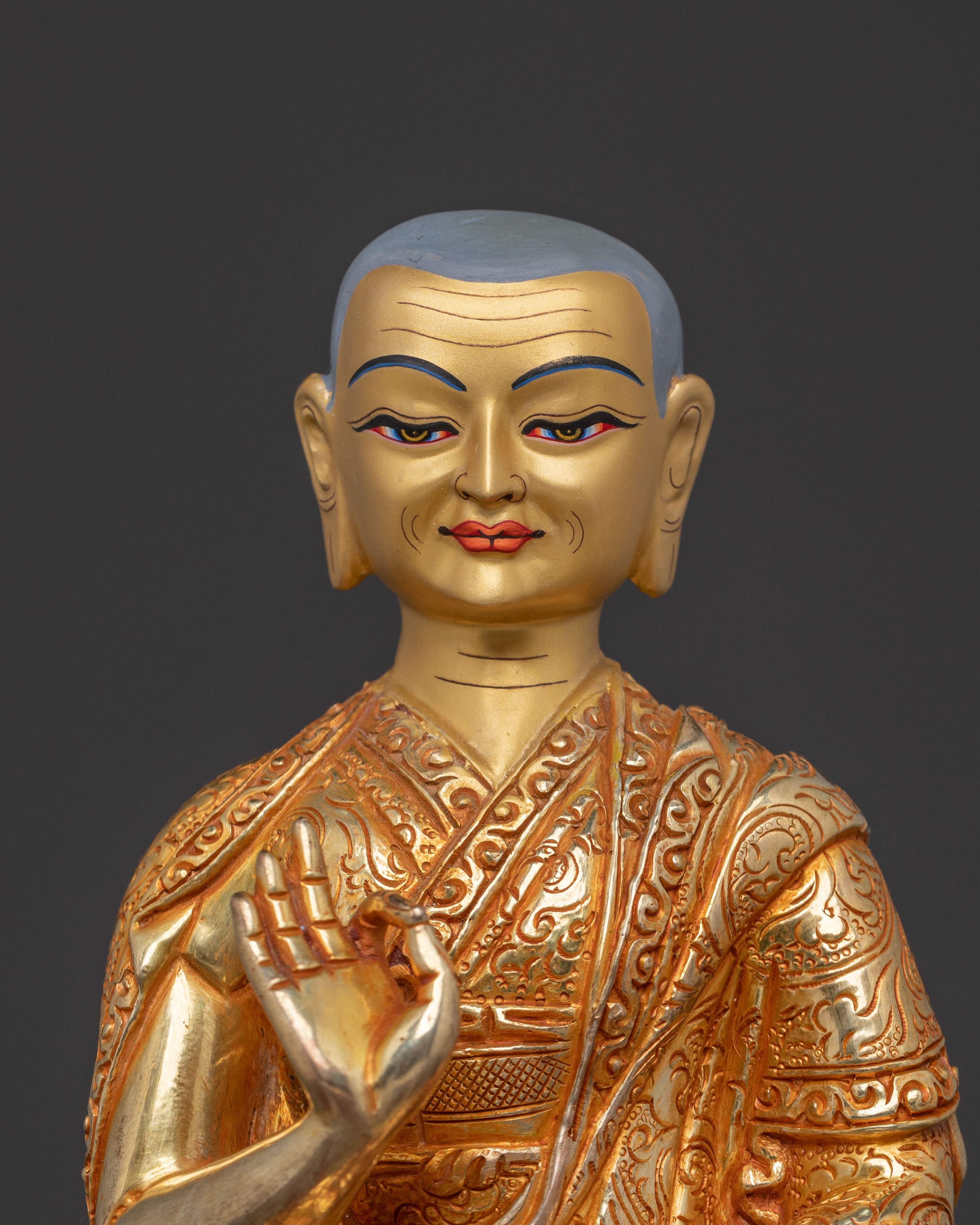 Tsongkhapa with Disciples 24K Gold Gilded Statue