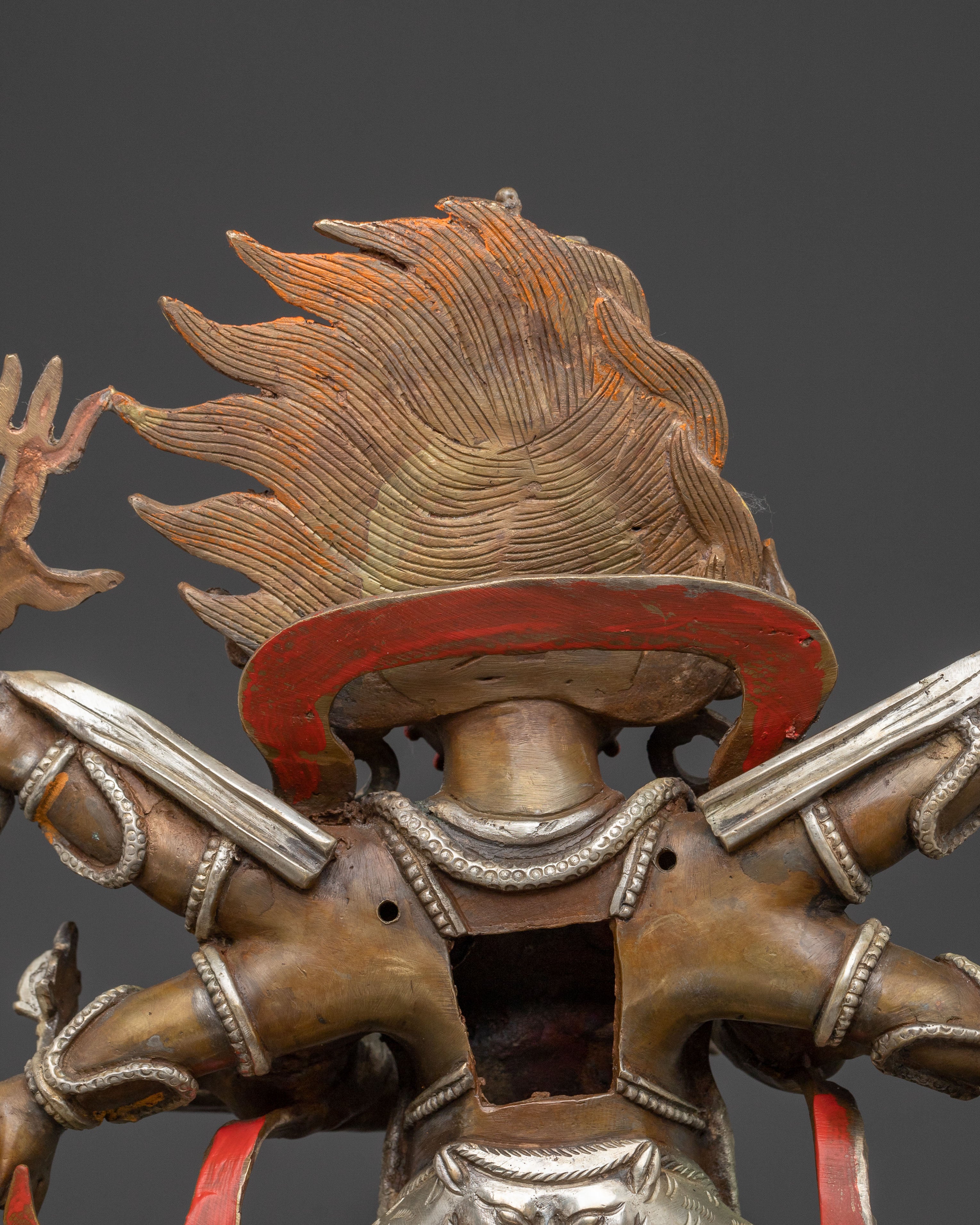 Six Armed Mahakala Statue | Oxidized Copper Protector
