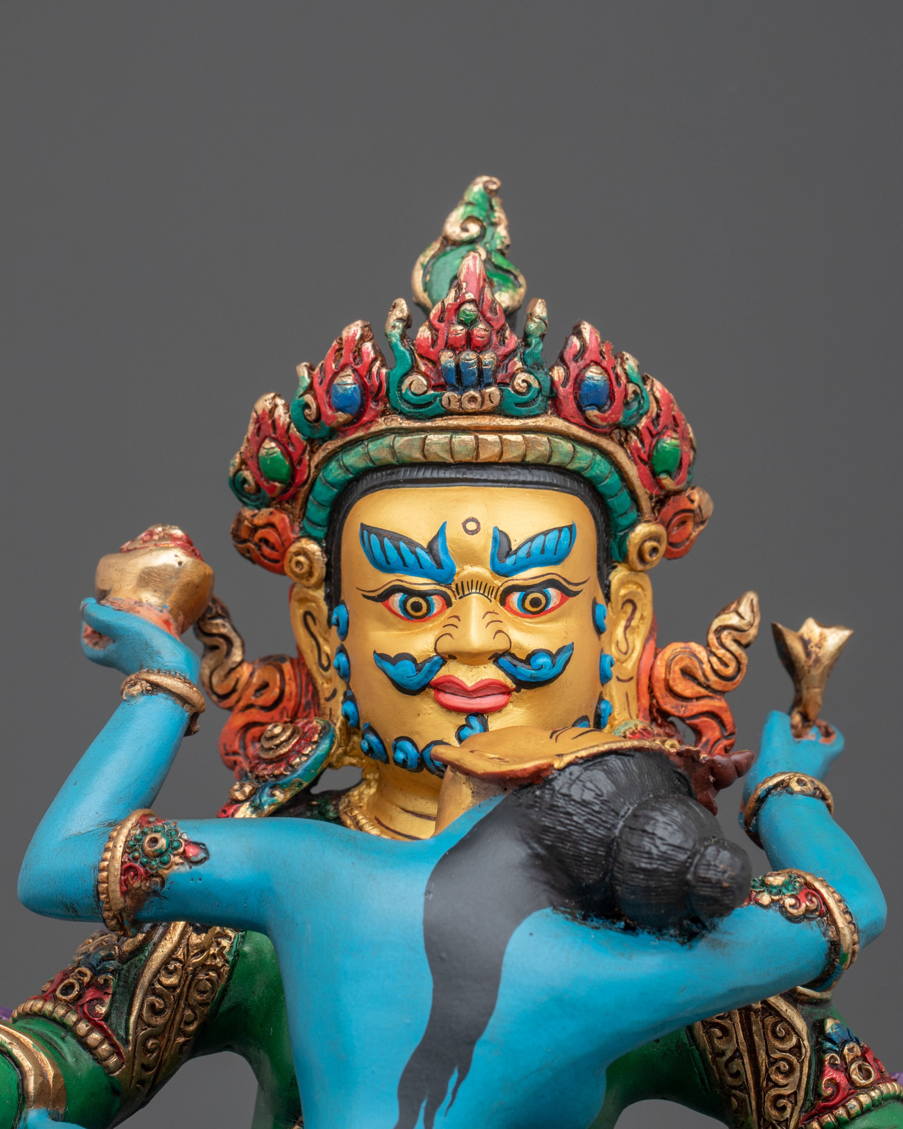 Green Dzambhala Statue | Copper Figurine of Wealth Deity