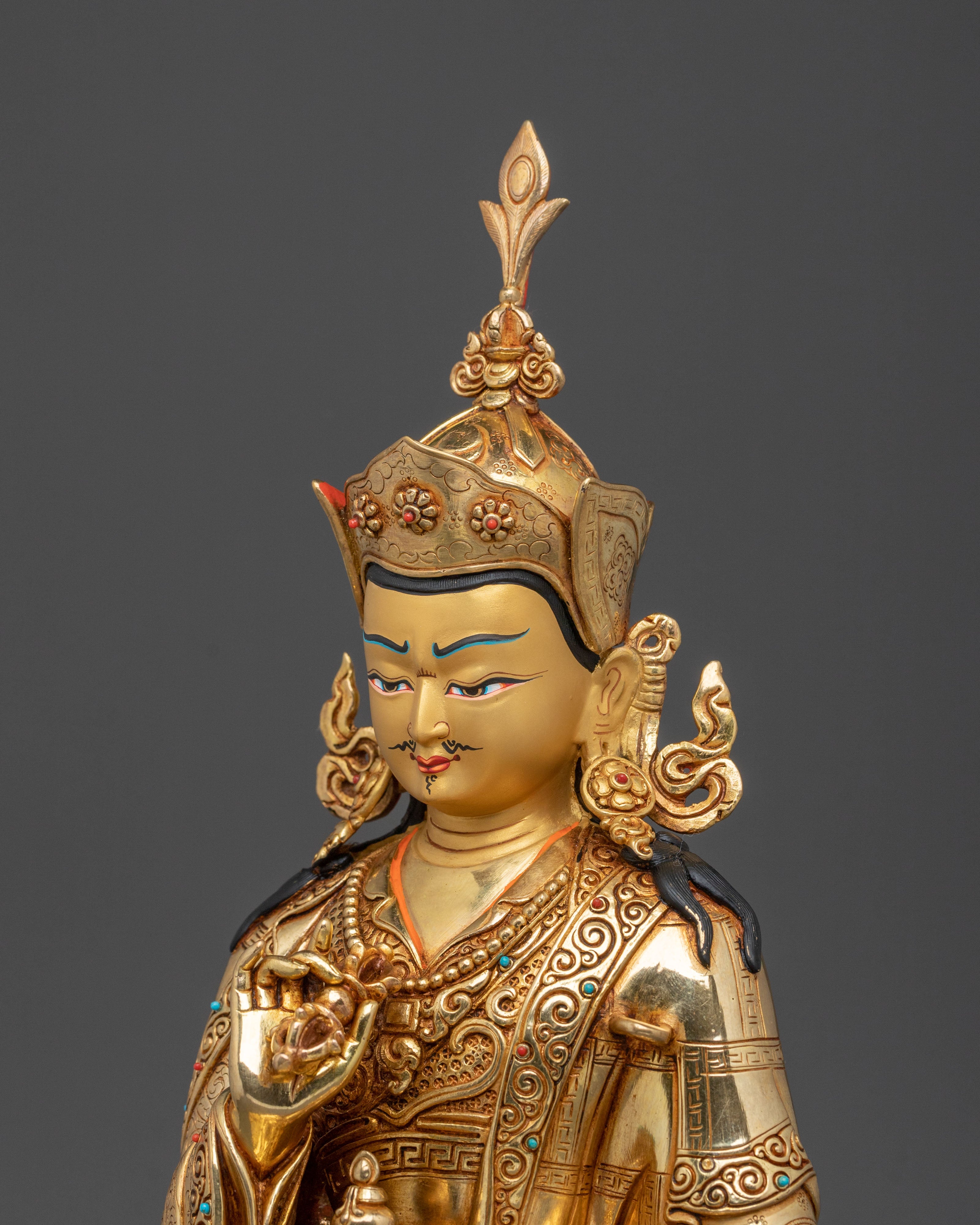 Tibetan Buddhist Figurine of Guru Tsokye Dorje | 24K Gold Gilded Sacred Sculpture