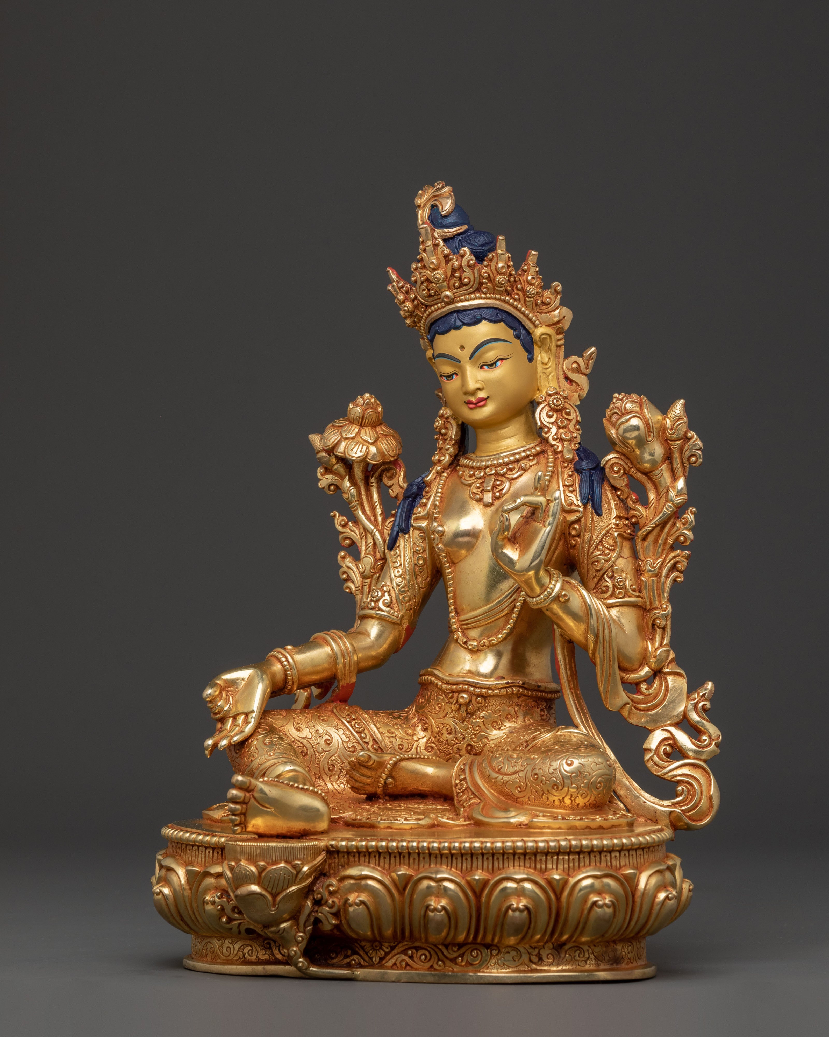 Green Tara Swift Liberator Statue – Radiant 24K Gilded Copper