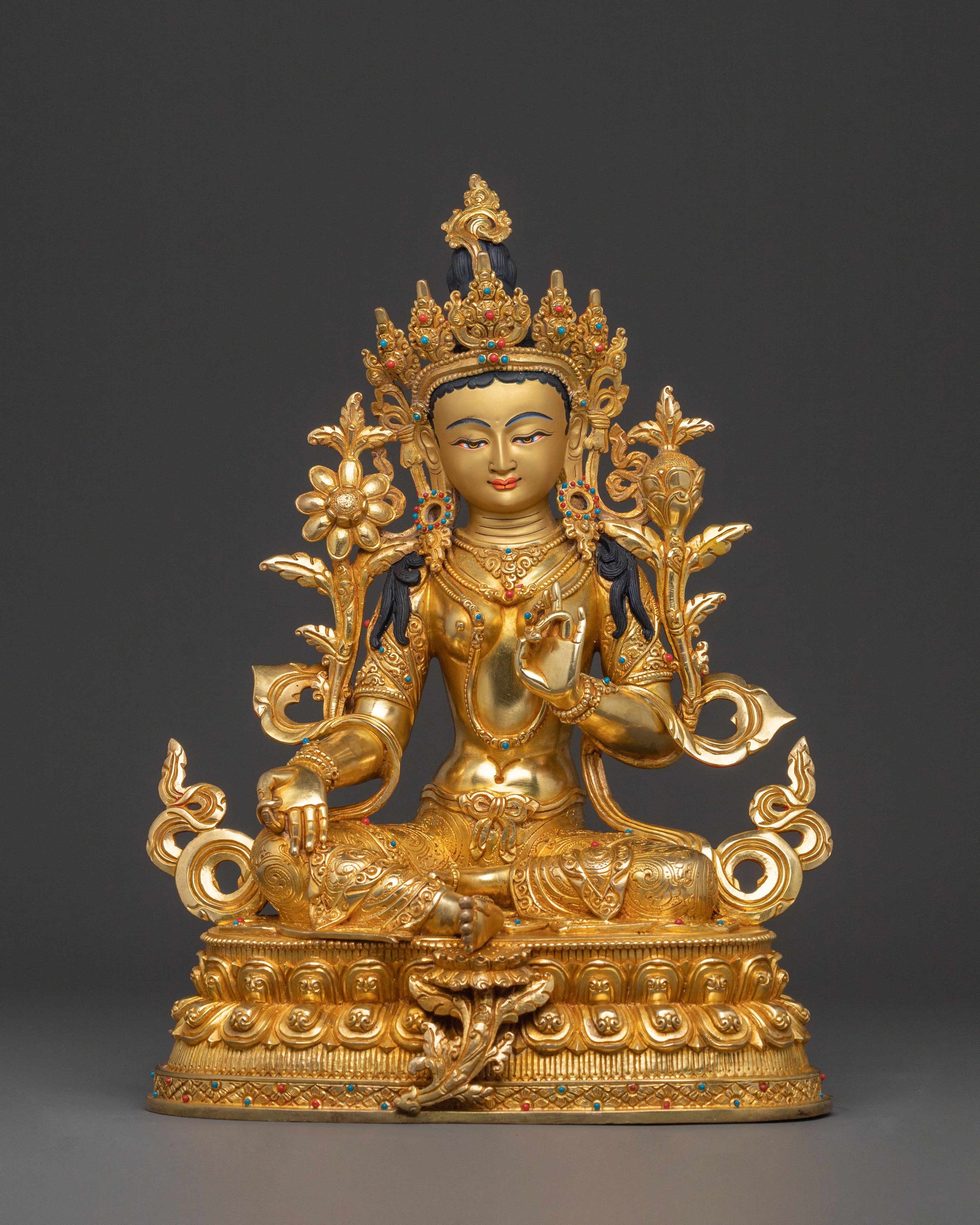 Green Tara Sacred Blessing Statue - Handcrafted 24K Gilded