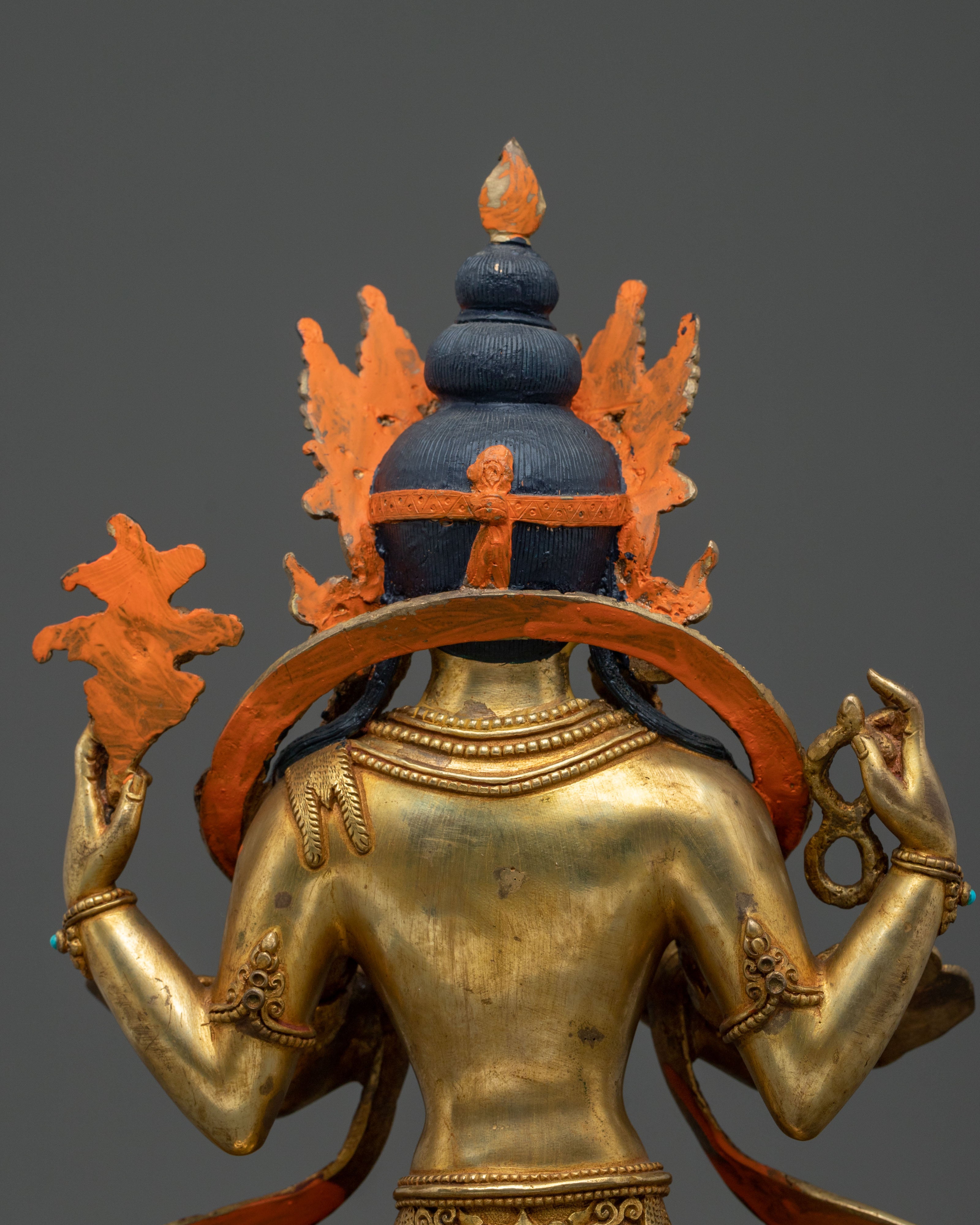 Chenrezig Fire Gold Gilded Statue | Buddhist Figurine