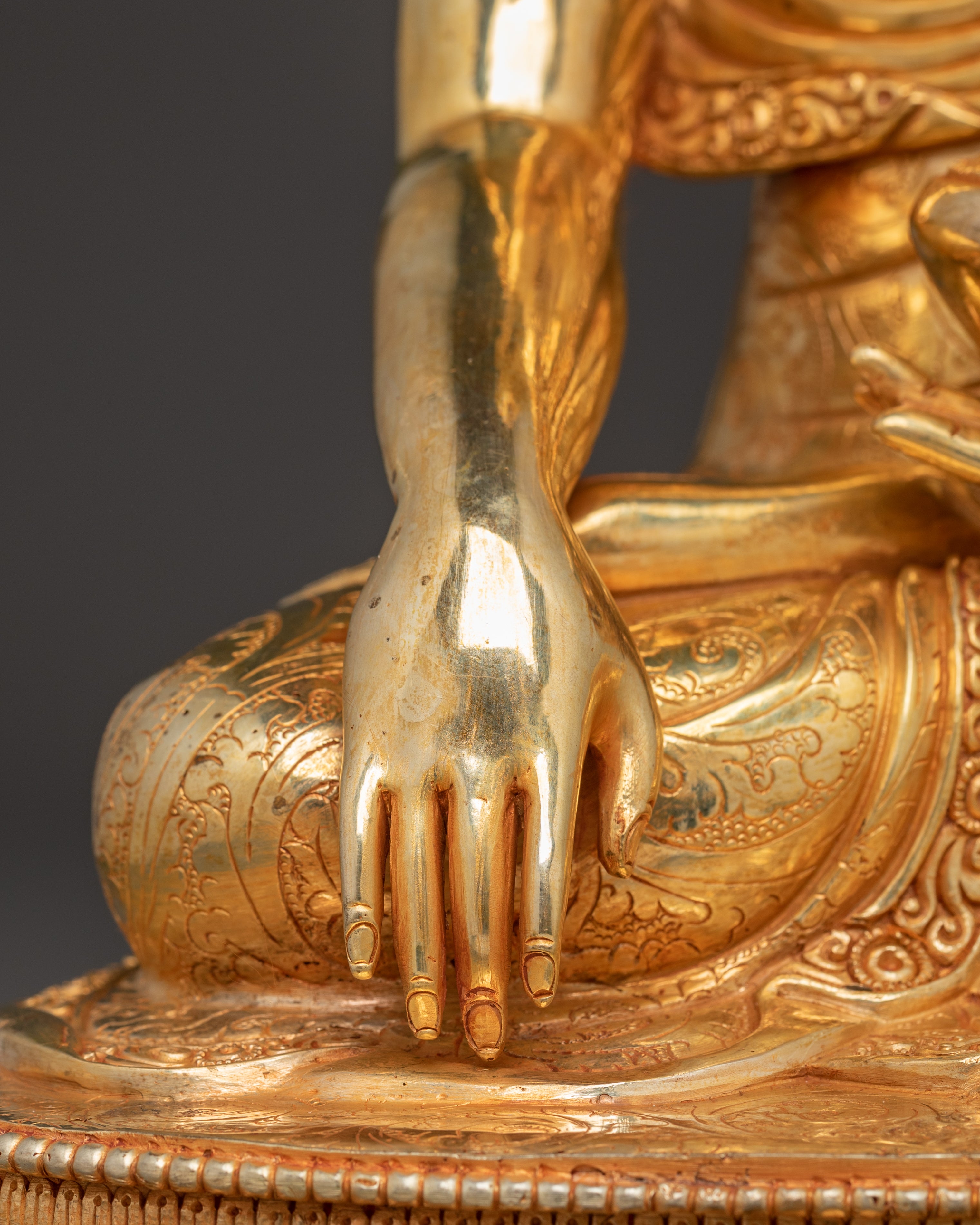 Handcrafted Golden Shakyamuni Buddha Statue with Gemstones