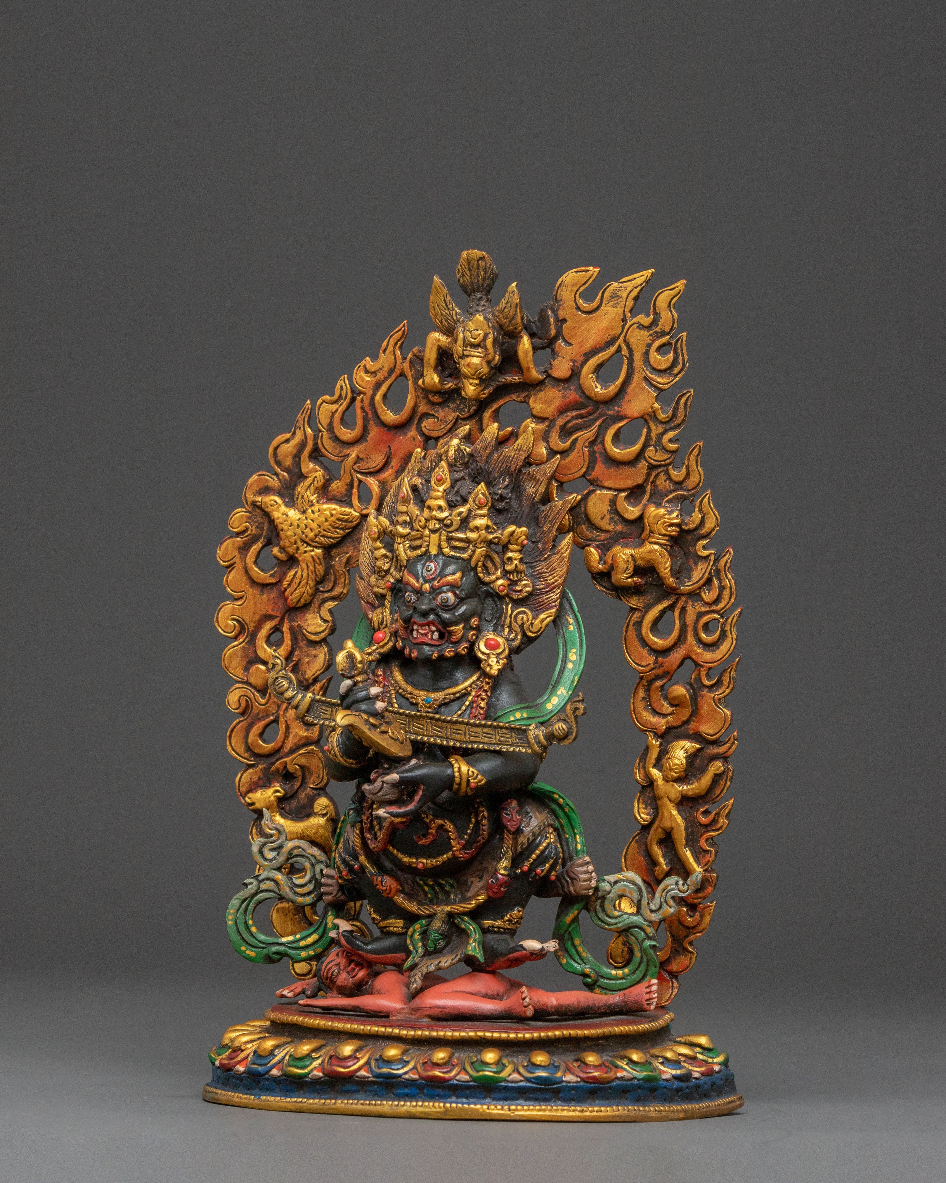 Sakya Mahakala Protection Statue – Hand-Gilded Copper Art