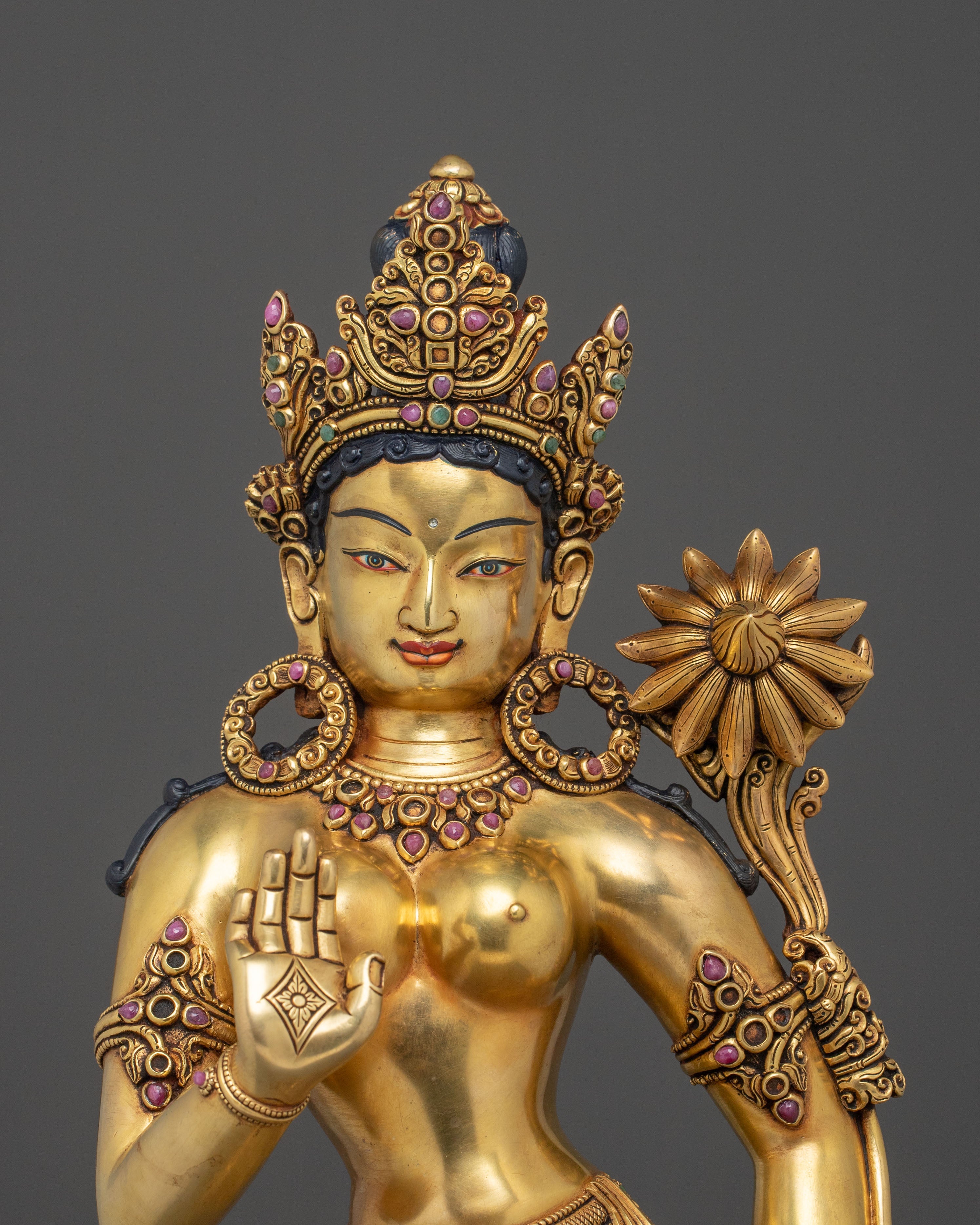Standing Green Tara with 24K Gold Gilding