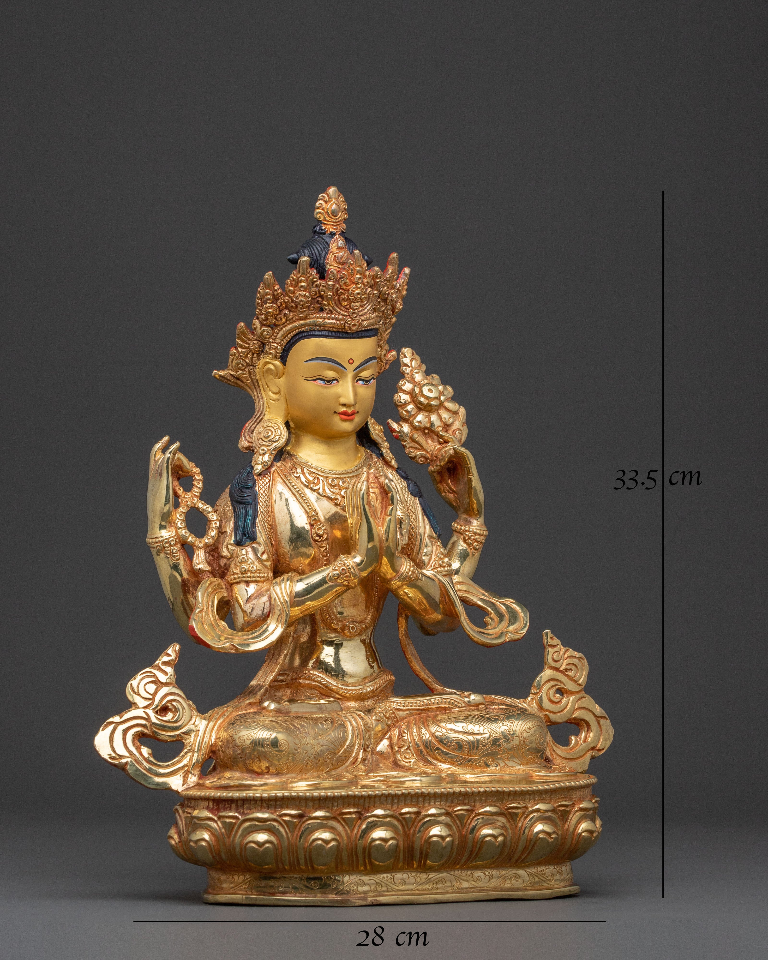 24k Gold Gilded Chenrezig Spiritual Statue – Divine Craftsmanship