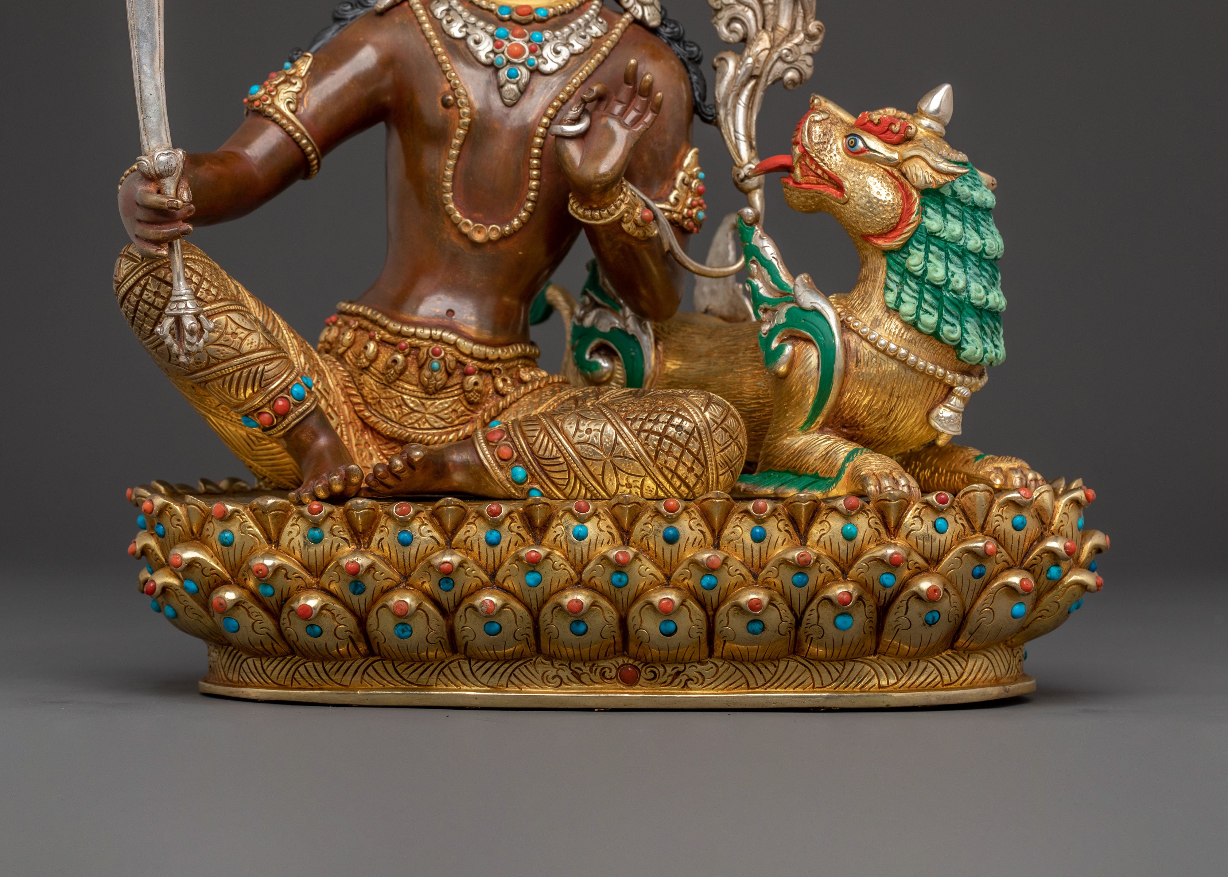 Handcrafted Simhanada Manjushri Sacred Statue