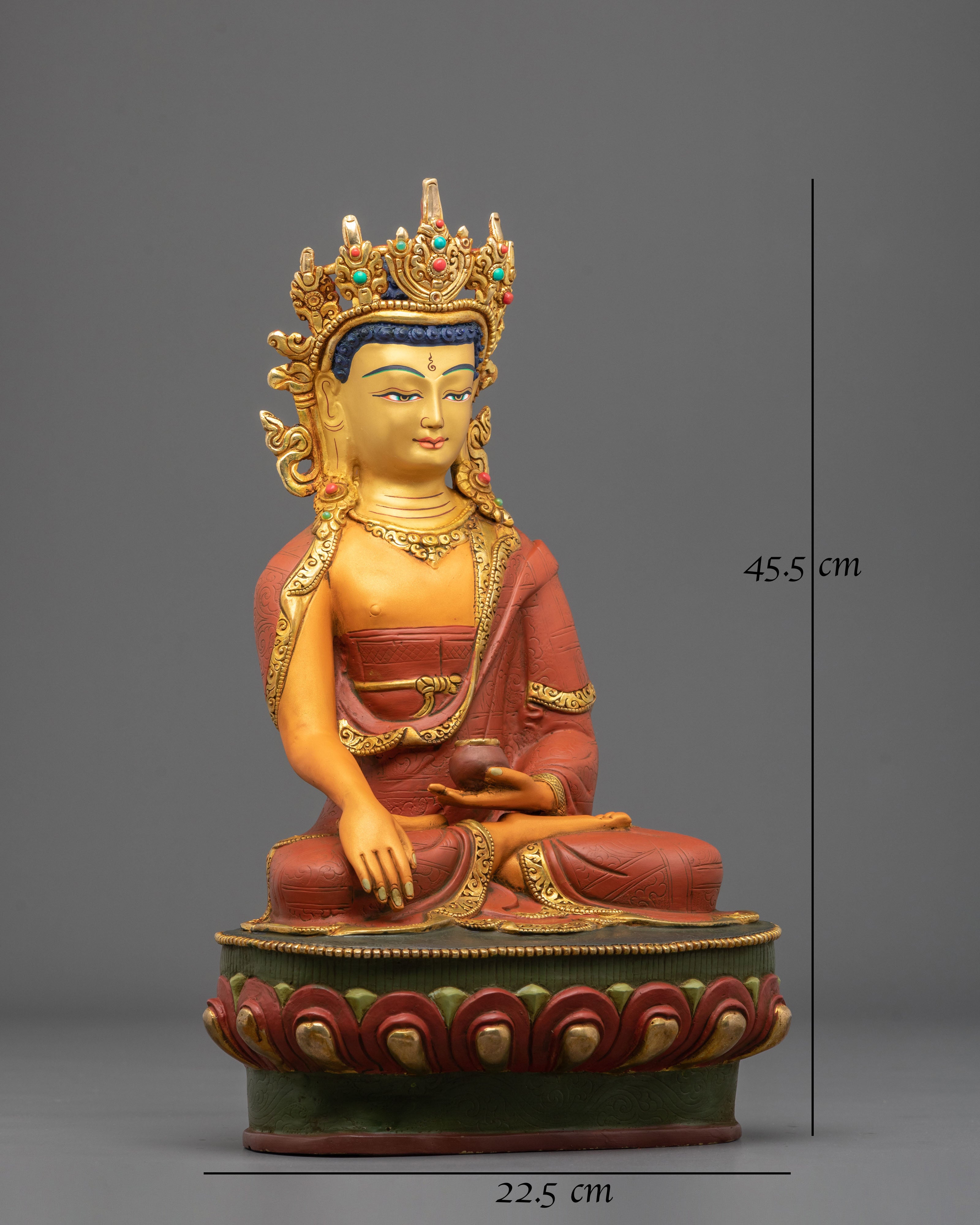 Crown Shakyamuni Buddha Figurine | 24K Gold Coated Statue