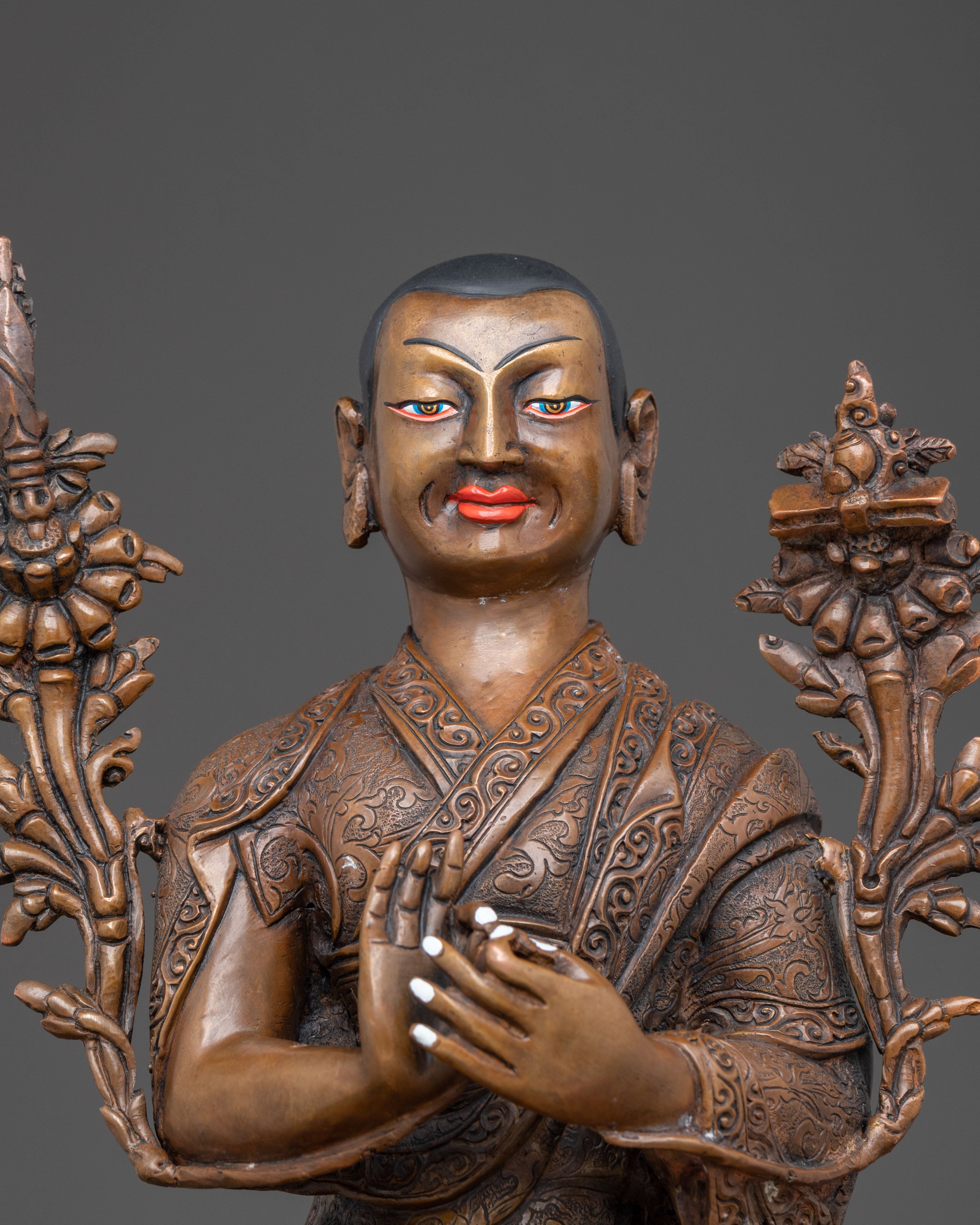 Oxidized Copper Tsongkhapa with Disciples Sacred Statue – Ancient Patina