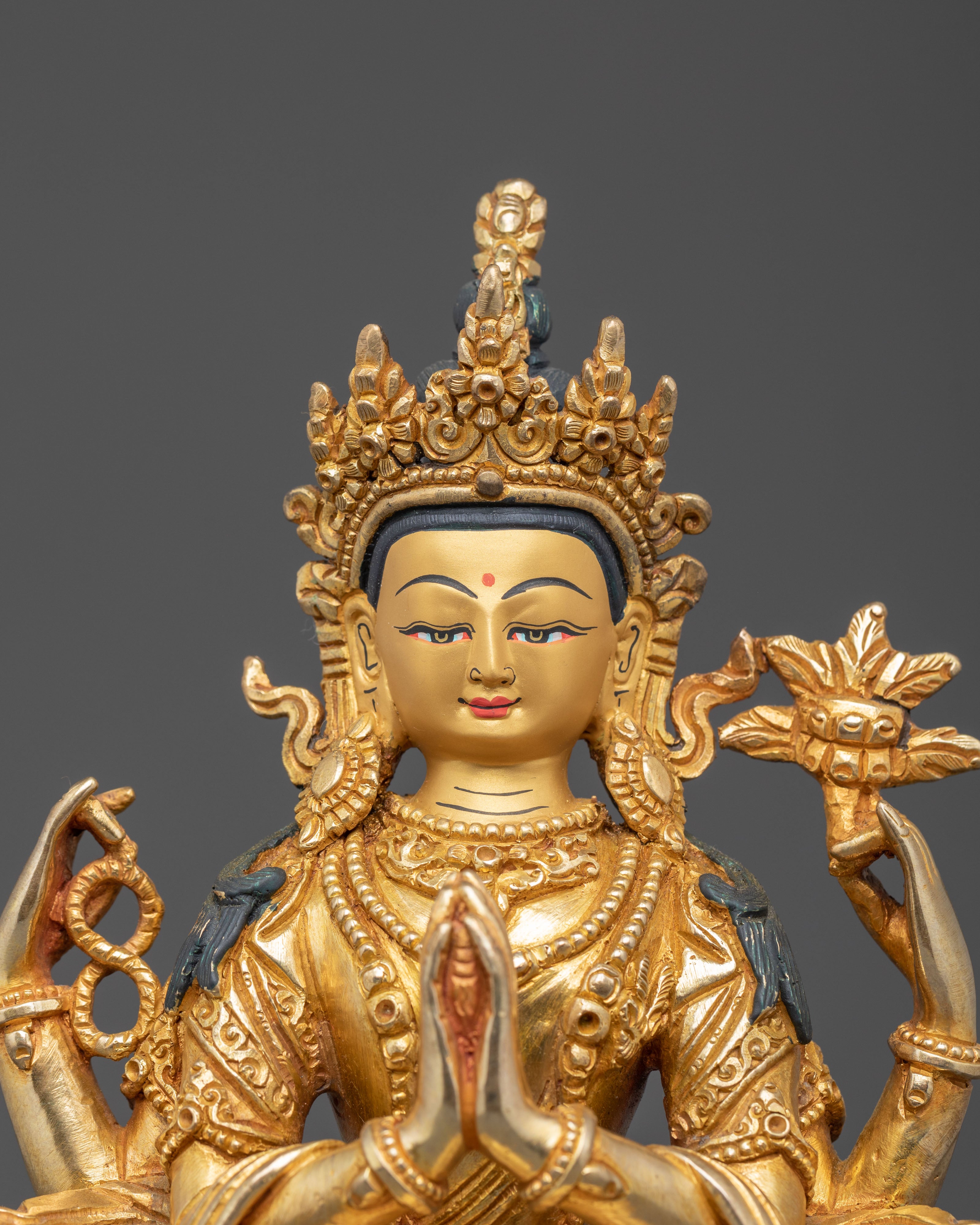Handmade Chenrezig Golden Statue of Compassion