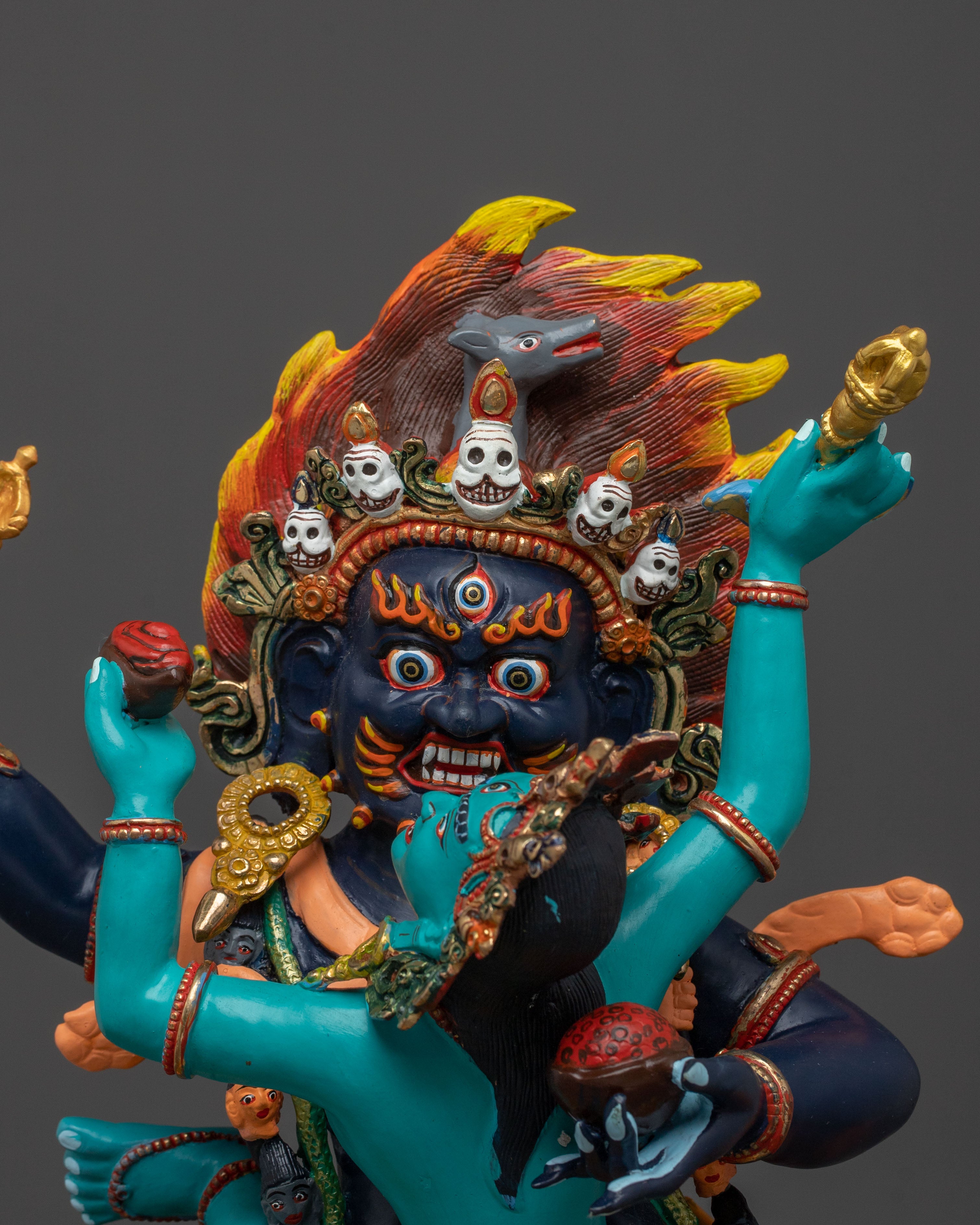 Mahakala Bernakchen Statue With Consort | Wrathful Protector