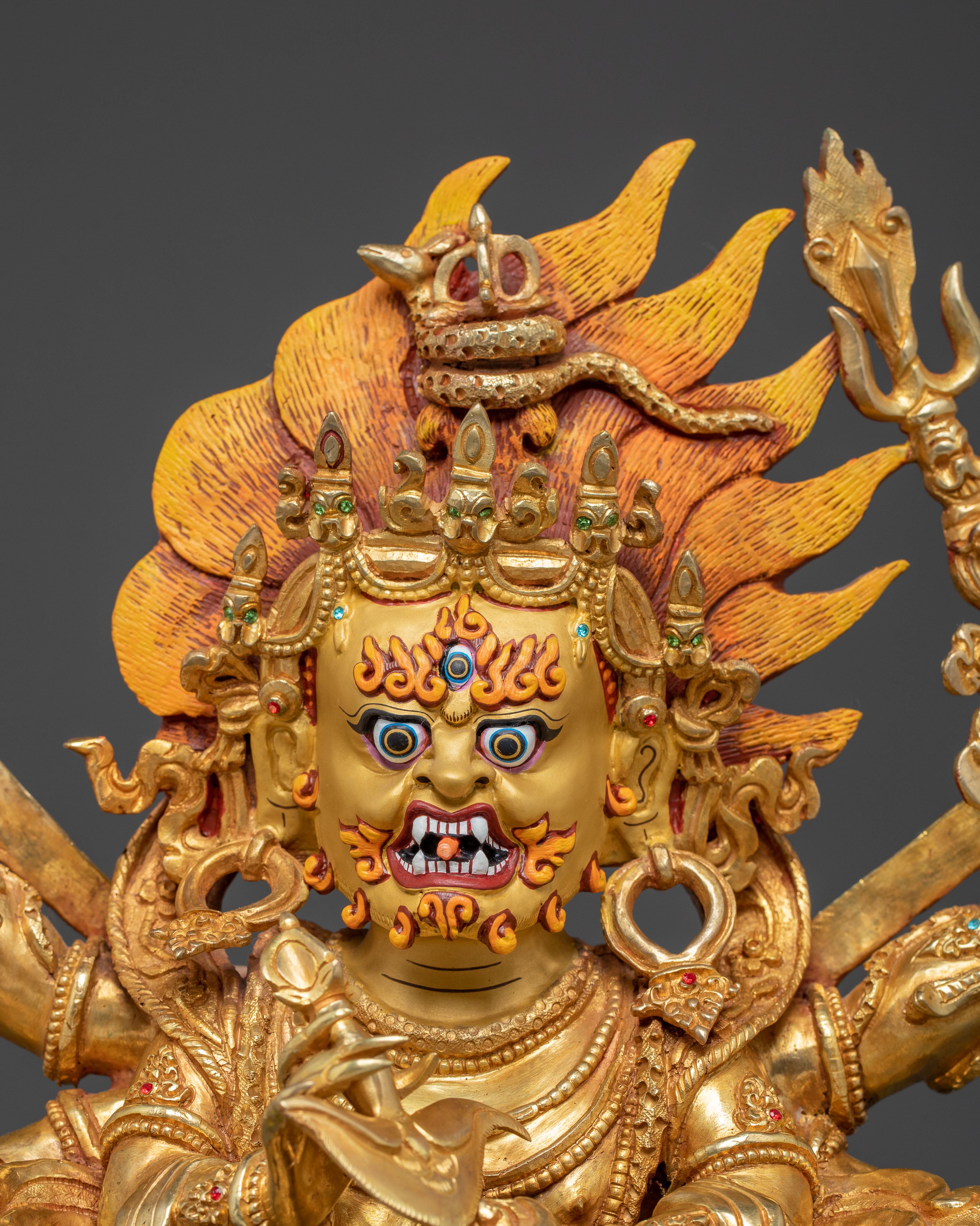 Handcrafted Six Armed Mahakala Copper Body Statue |  Majestic Protector