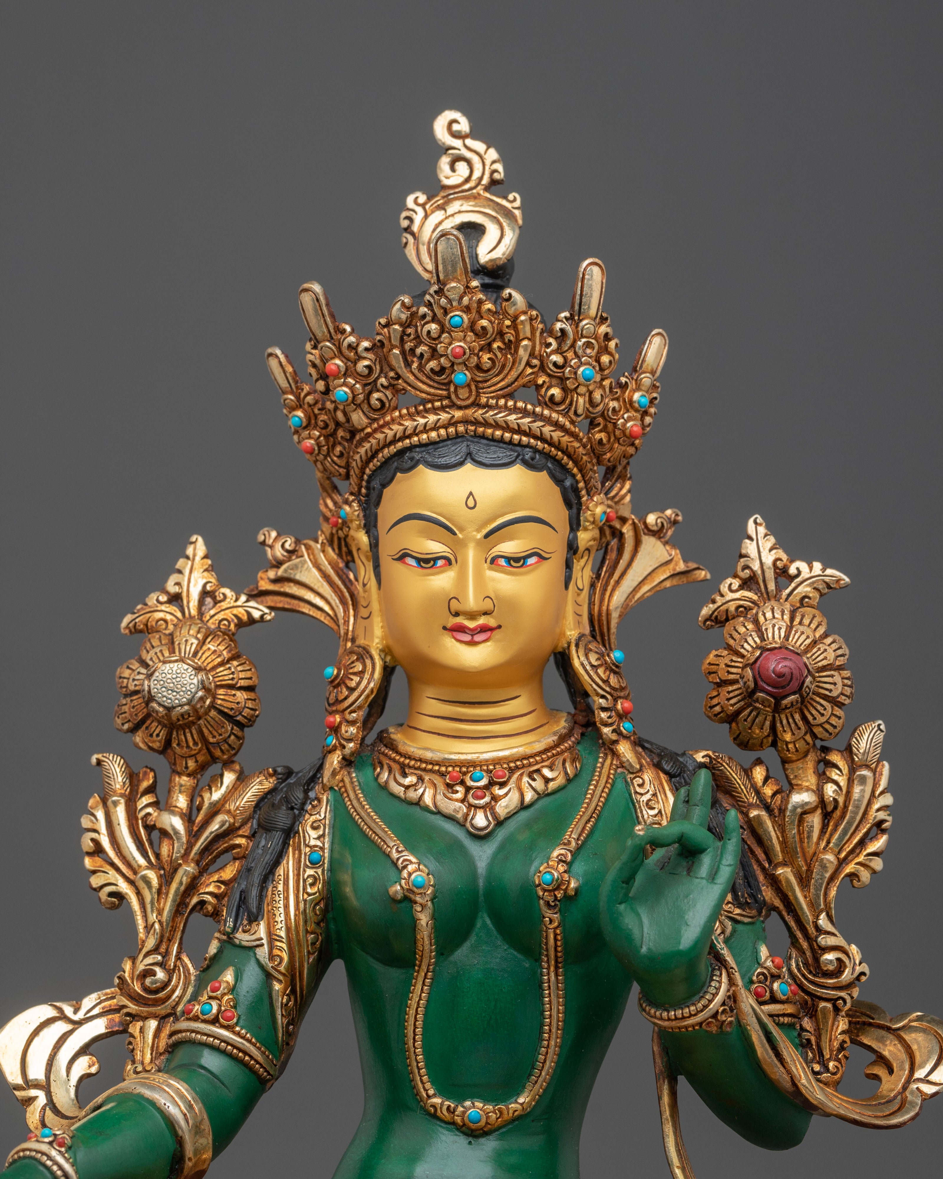 Green Tara Statue | Divine Compassionate Figurine in 24K Gold