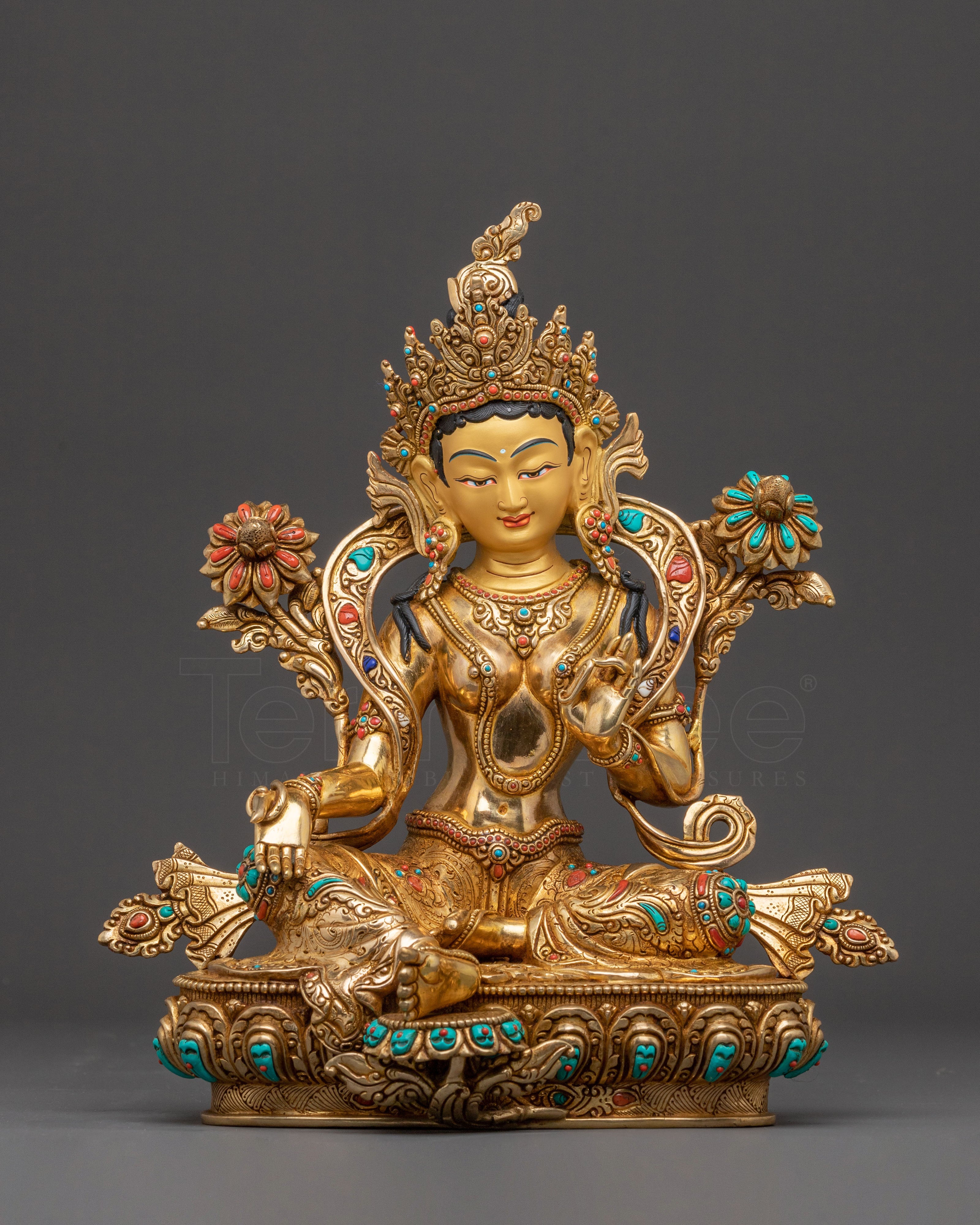 Green Tara Spiritual Blessing Statue | 24K Gold Gilded Art