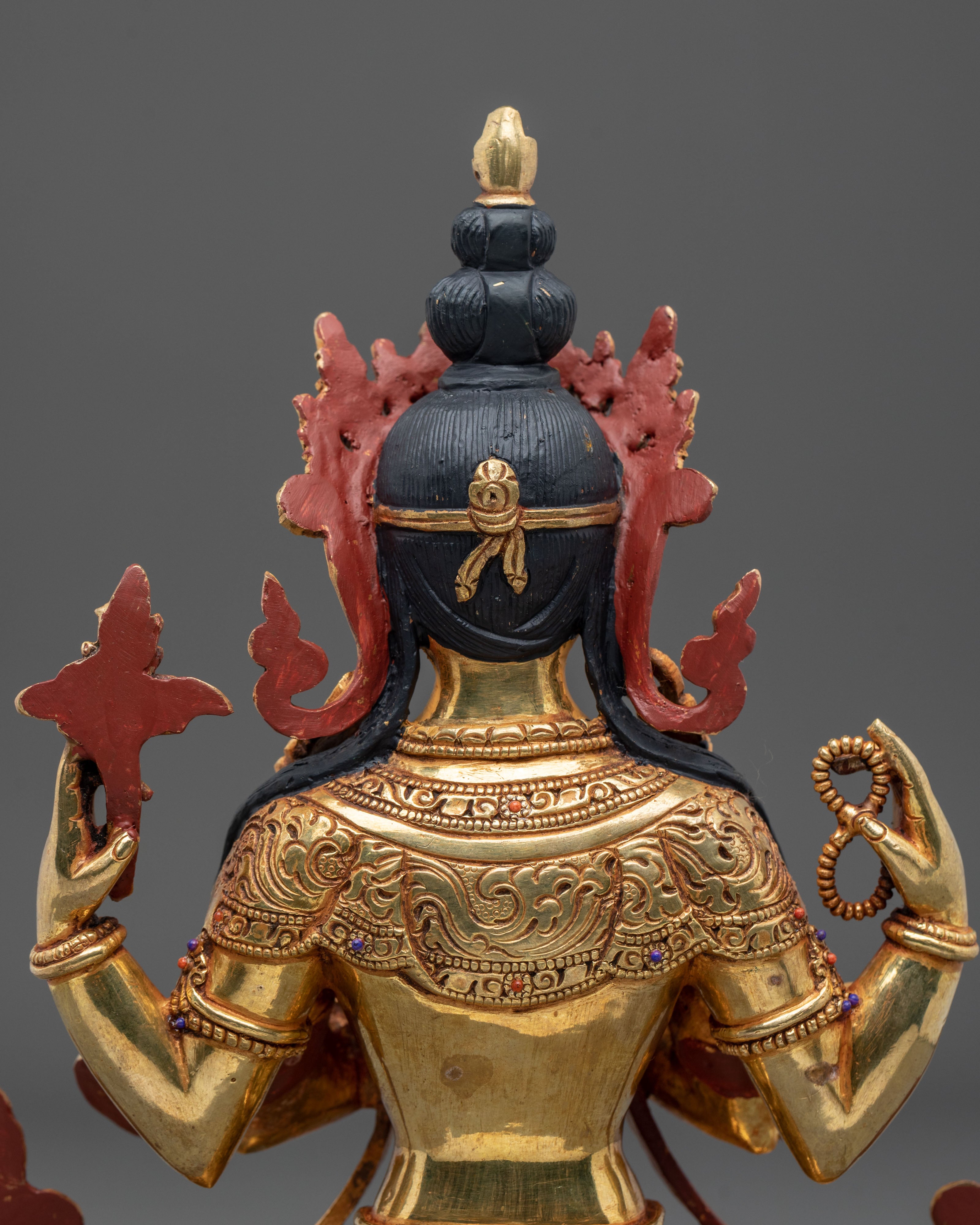 24K Gold-Plated Chenrezig Statue | Exquisite Copper Figurine