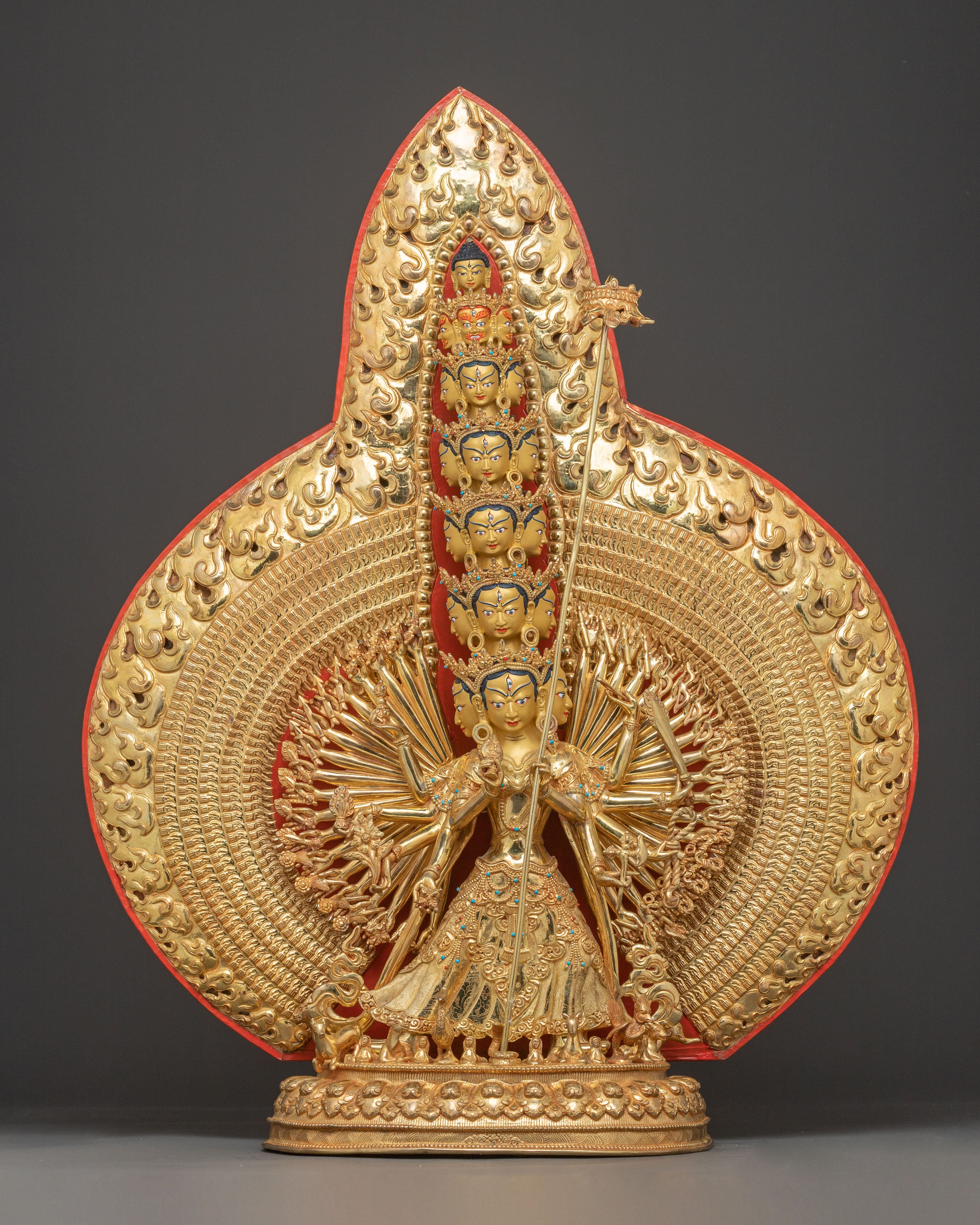 Handmade 24k Gold Glided 1000 Armed Dukar Statue