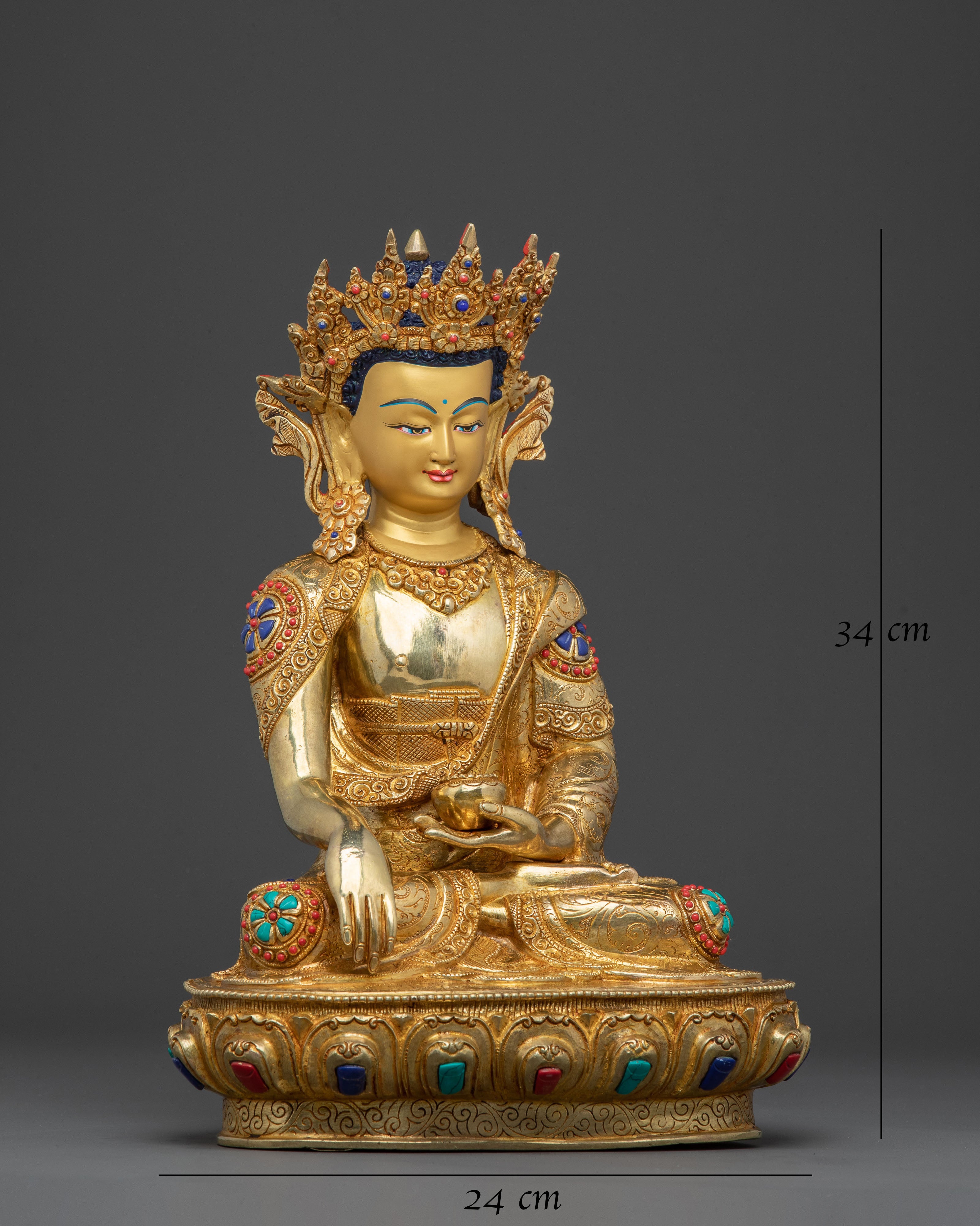 Crown Shakyamuni Buddha Spiritual Statue | 24K Gold Gilded