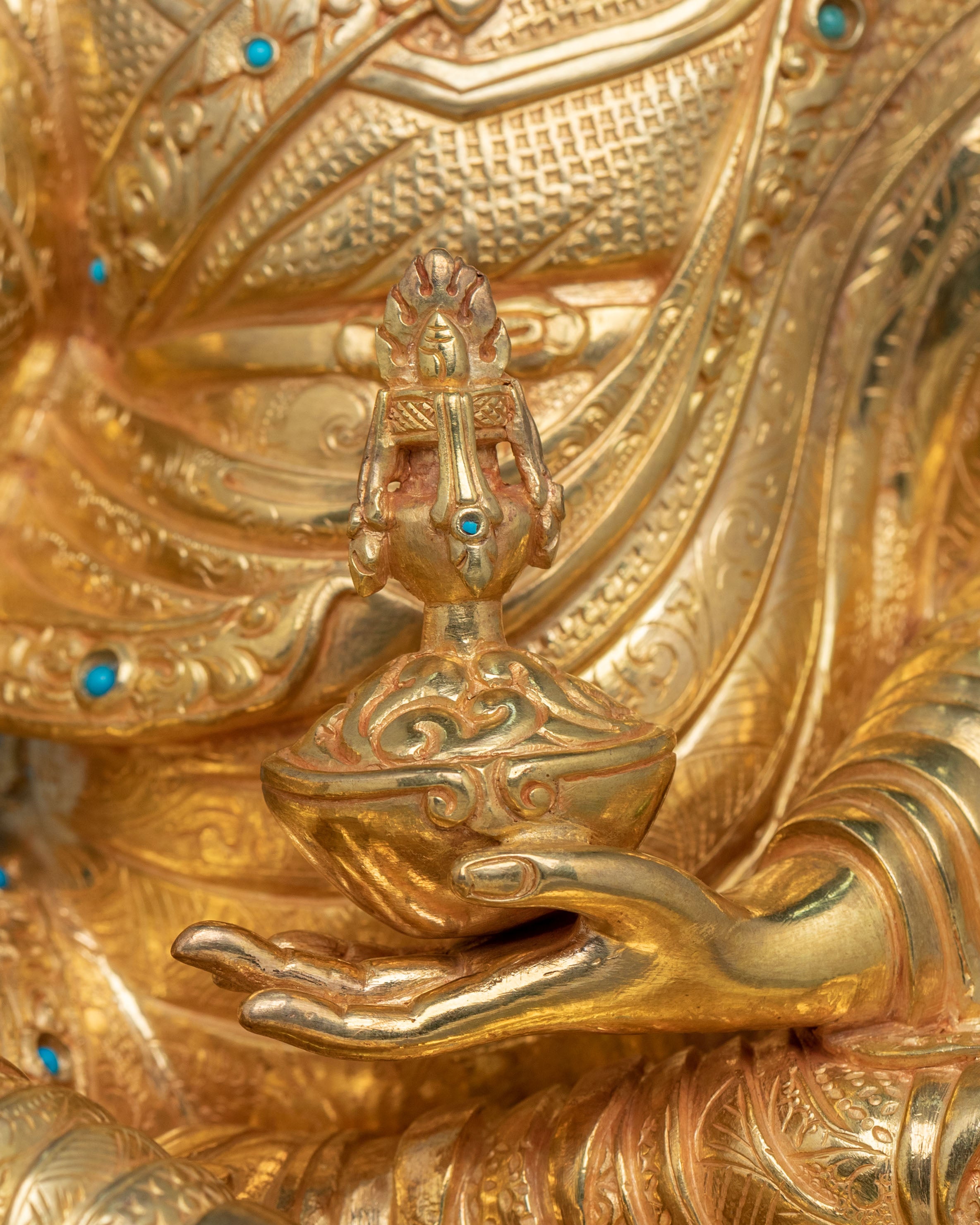 Tibetan Guru Rinpoche Statue | 24K Gold Gilded Figurine