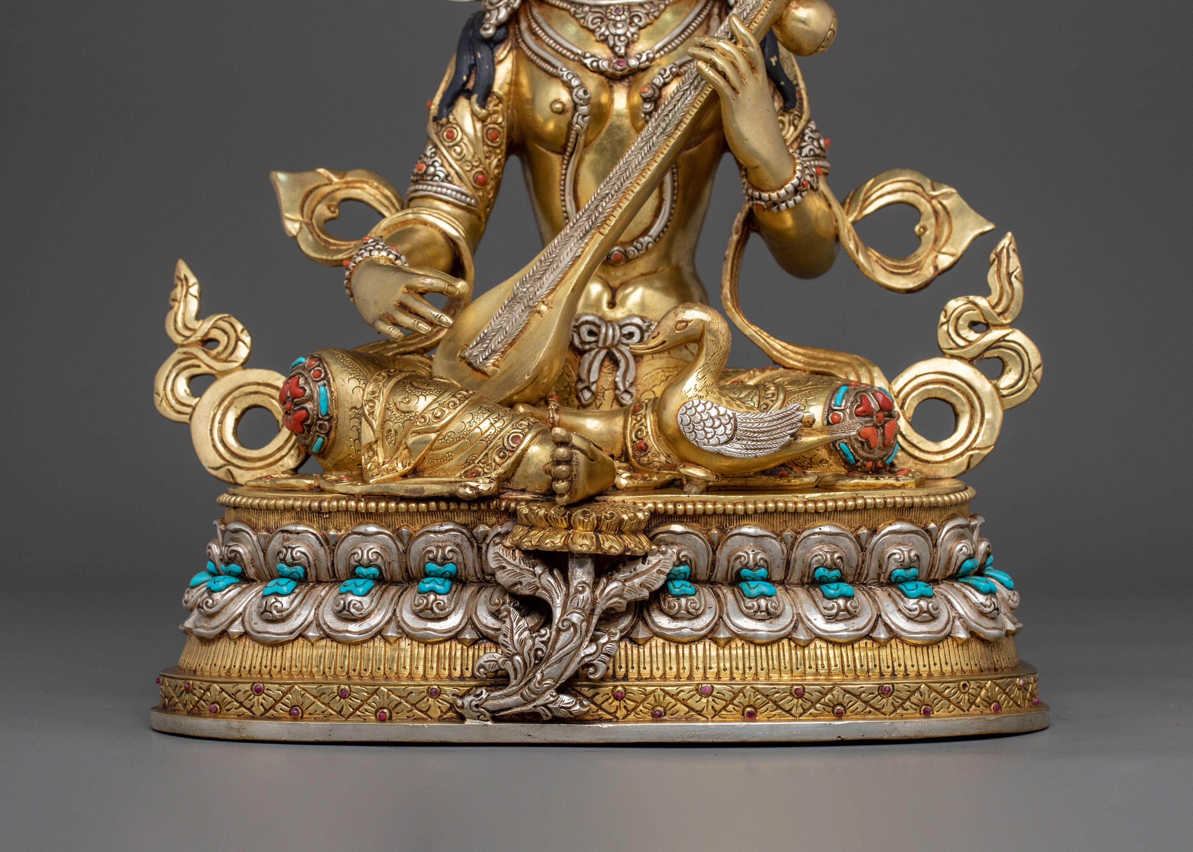 Saraswati Statue | 24K Gold Gilded Goddess of Wisdom