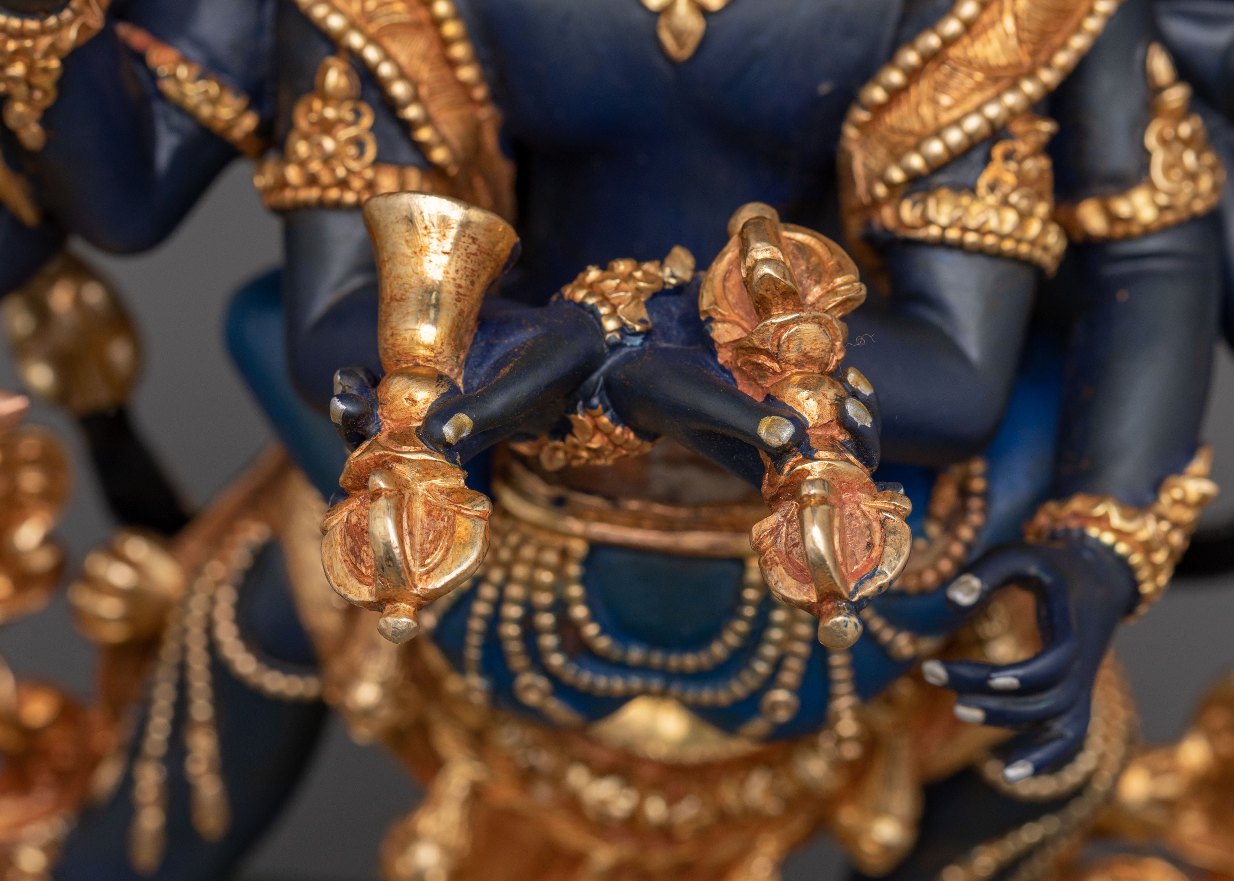 Chakrasamvara With Vajravarahi: 24K Gold Gilded Sculpture