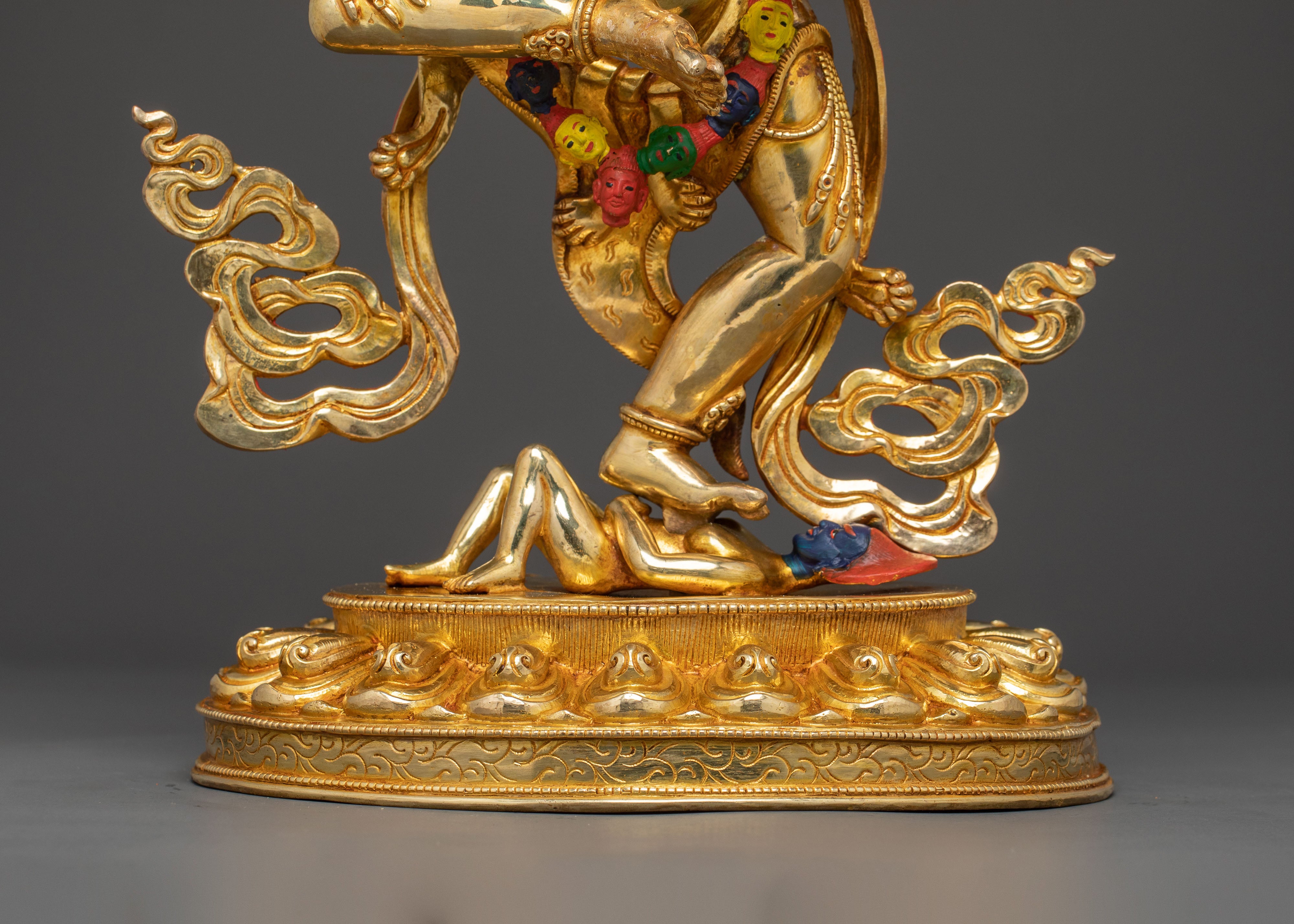 Simhamukha Statue the Remover of Obstacles - Exquisite 24K Gold Gilded Copper