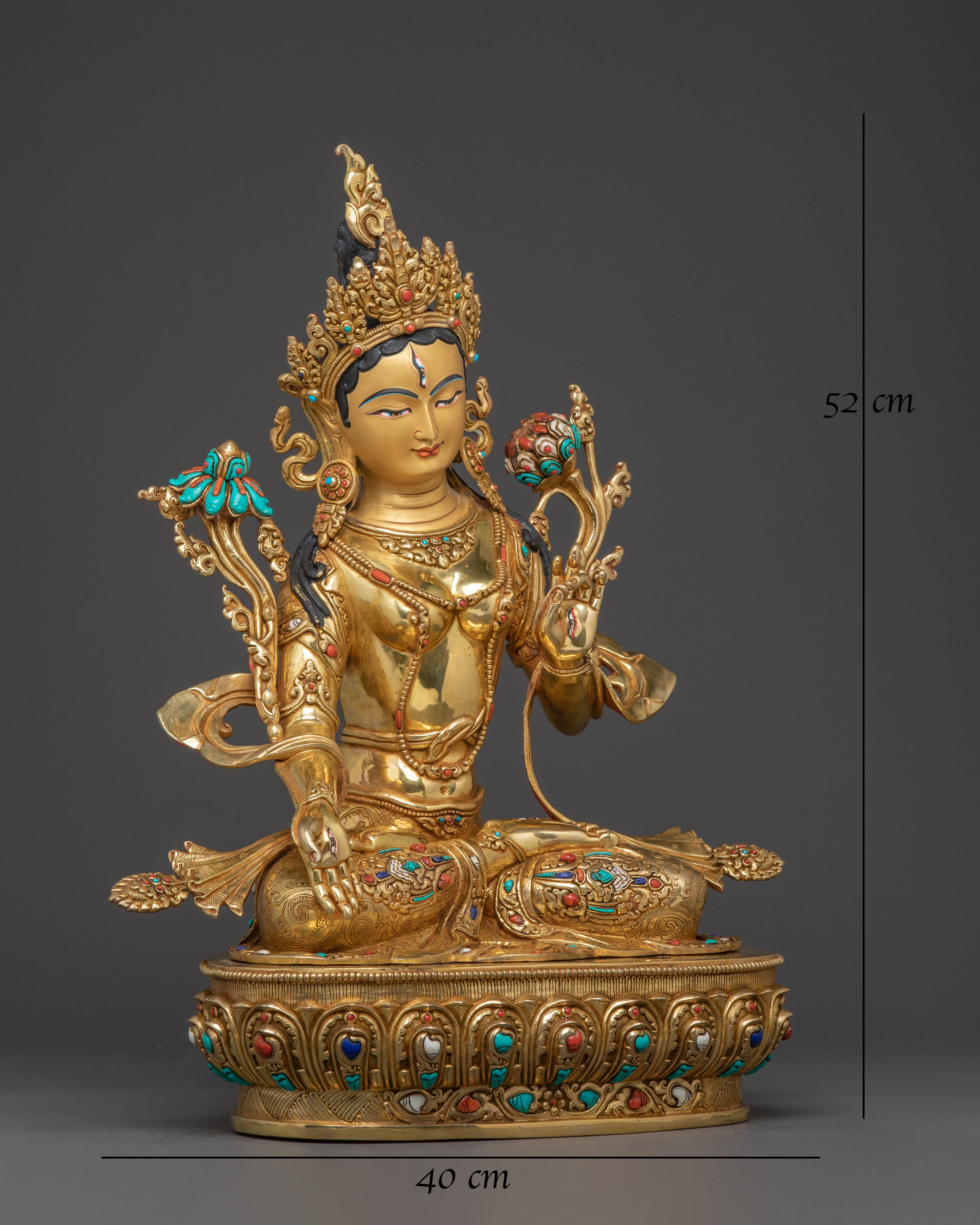Longevity Blessing White Tara Sculpture: Hand-Gilded Copper Artistry