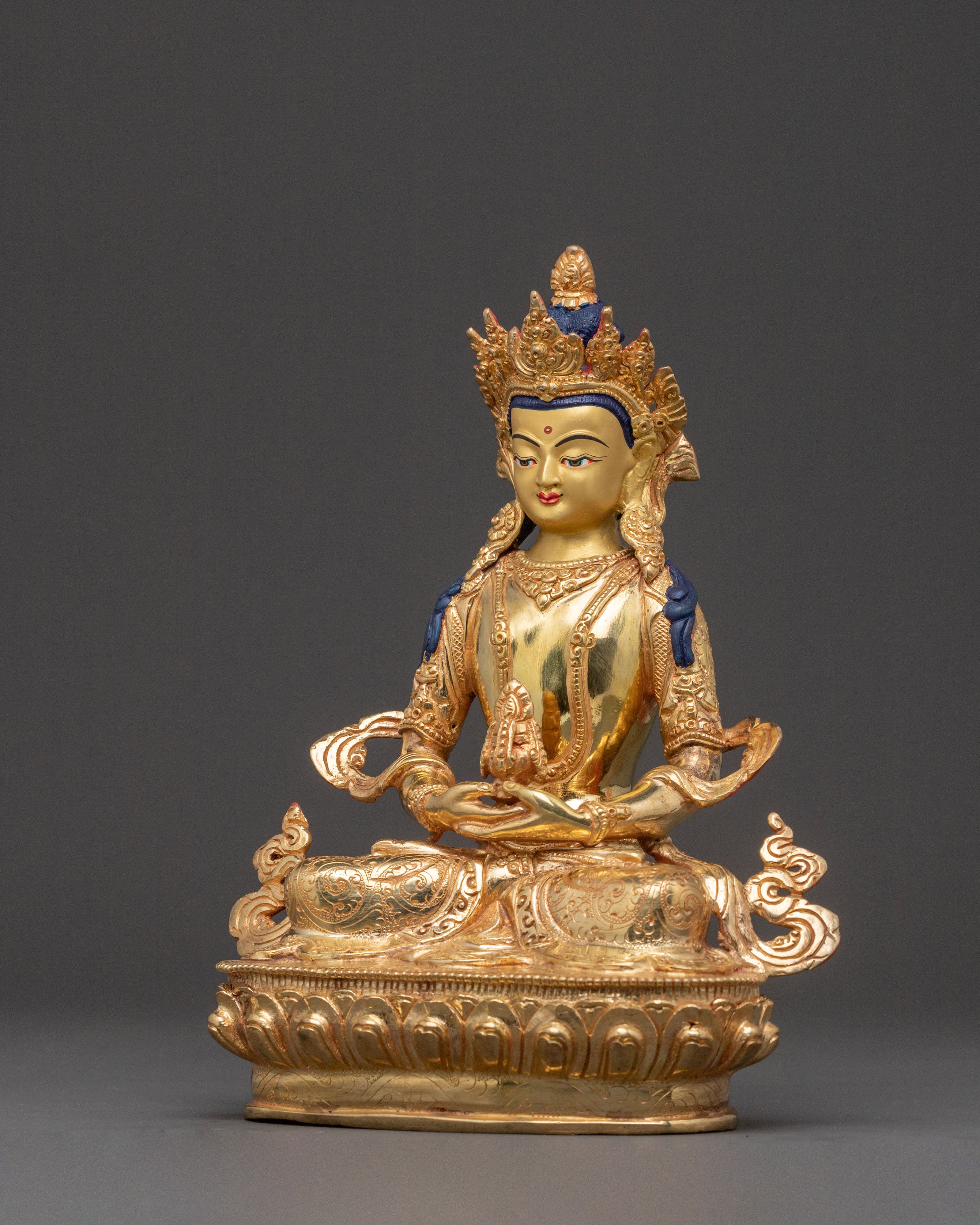 24K Gold Gilded Copper Statue of Amitayus: Long Life Buddha