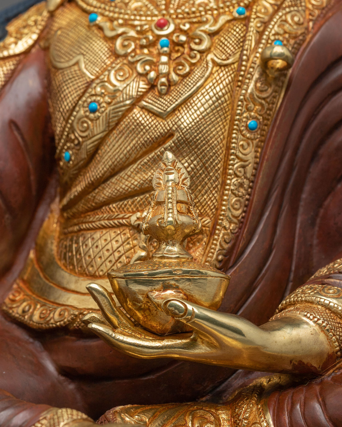 Guru Rinpoche 24K Gold-Coated Statue | Tibetan Guru Figurine