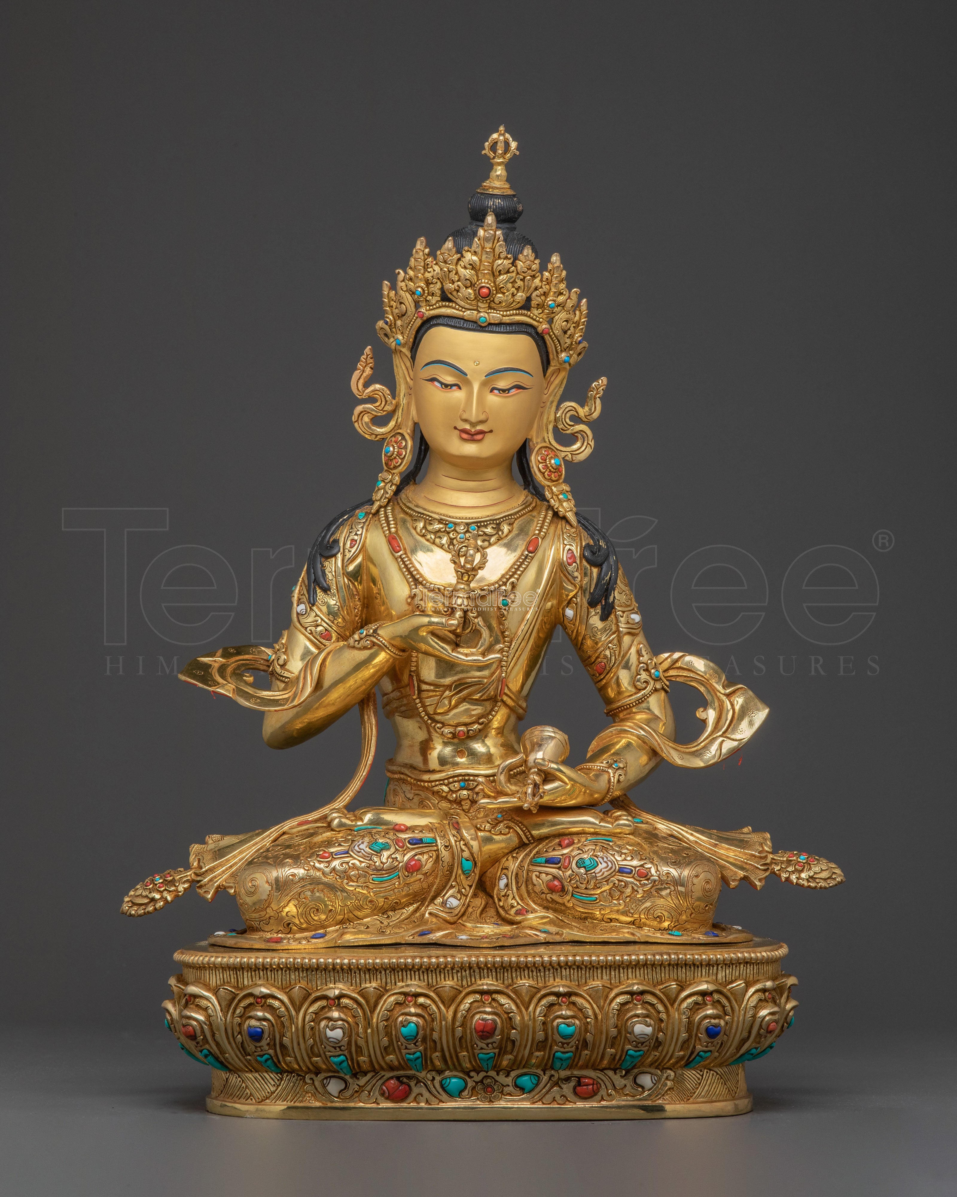 Vajrasattva's Pure Essence: A Sacred Vajrayana Vajrasattva Sculpture in 24K Gold