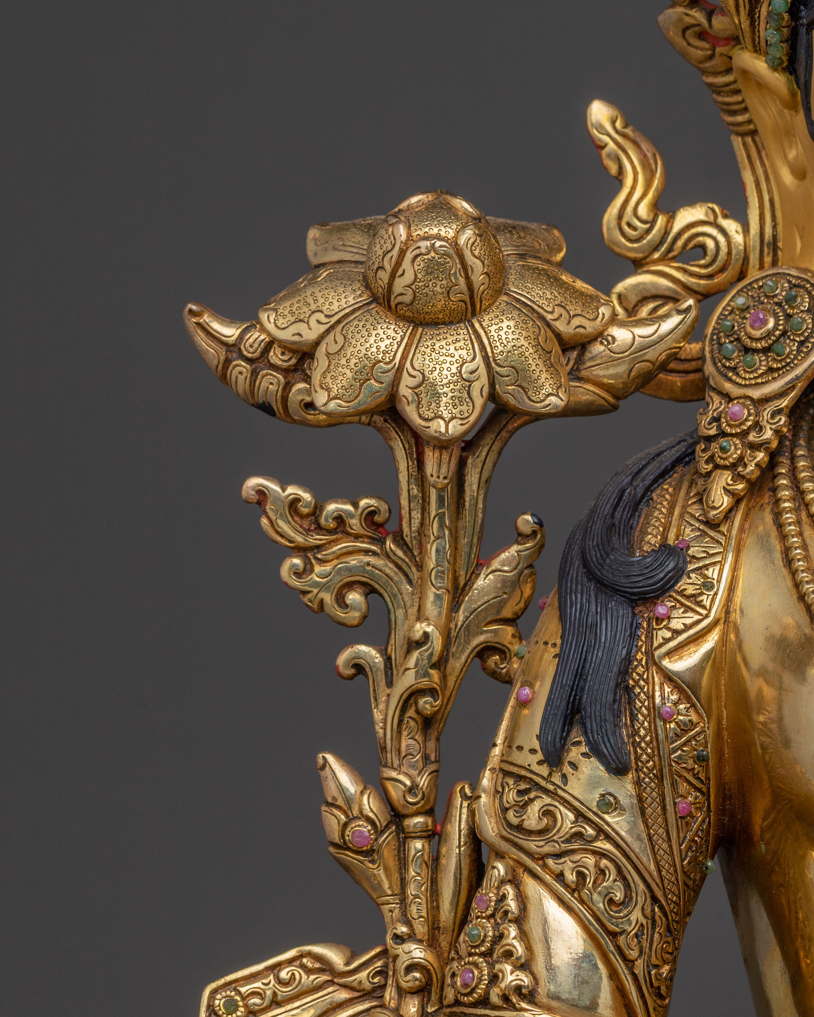 Sacred Statue of Green Tara: Exquisite 24K Gold Gilded