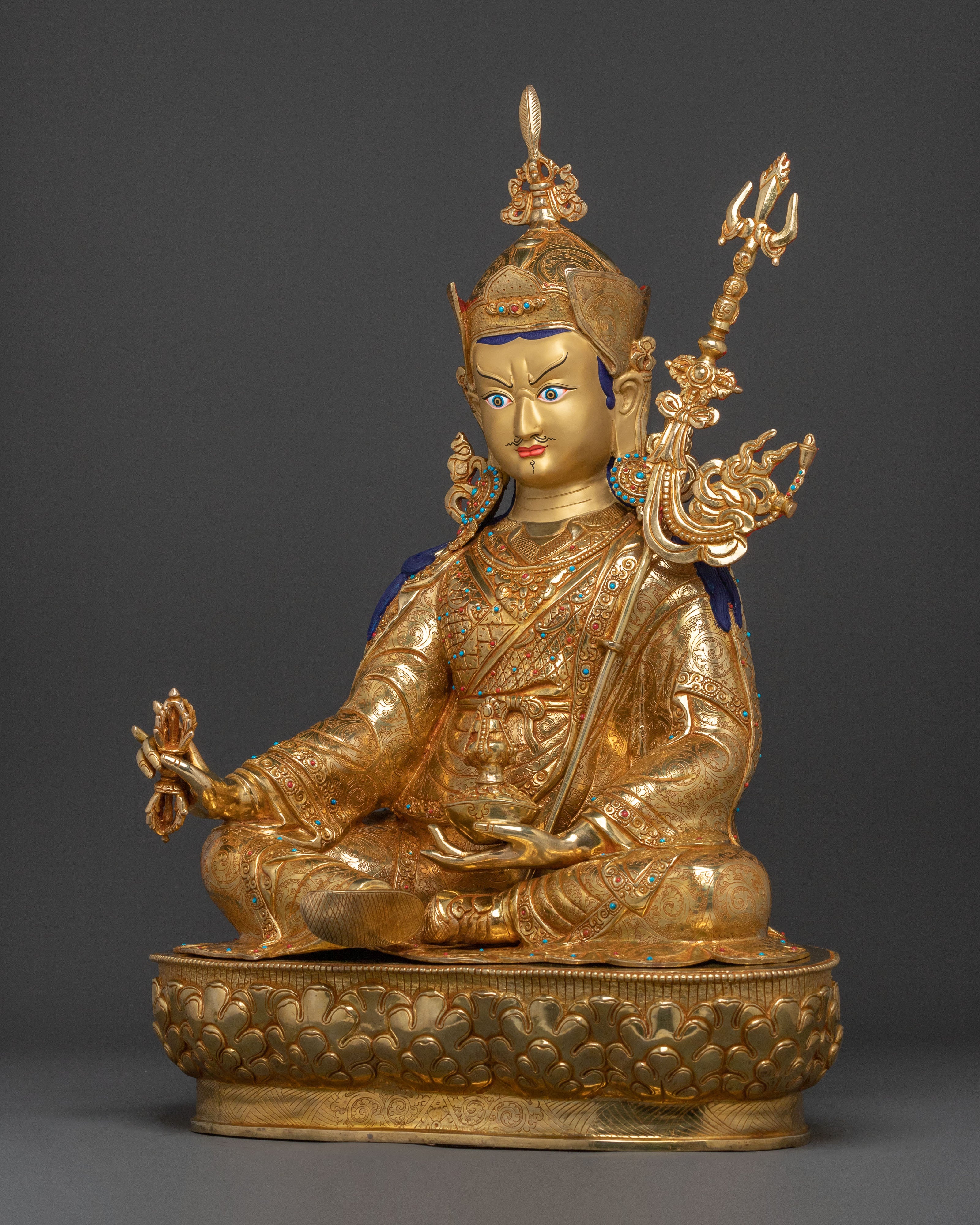 Guru Rinpoche 24K Gold Gilded Sacred Figure | Tibetan Buddhist Sculpture