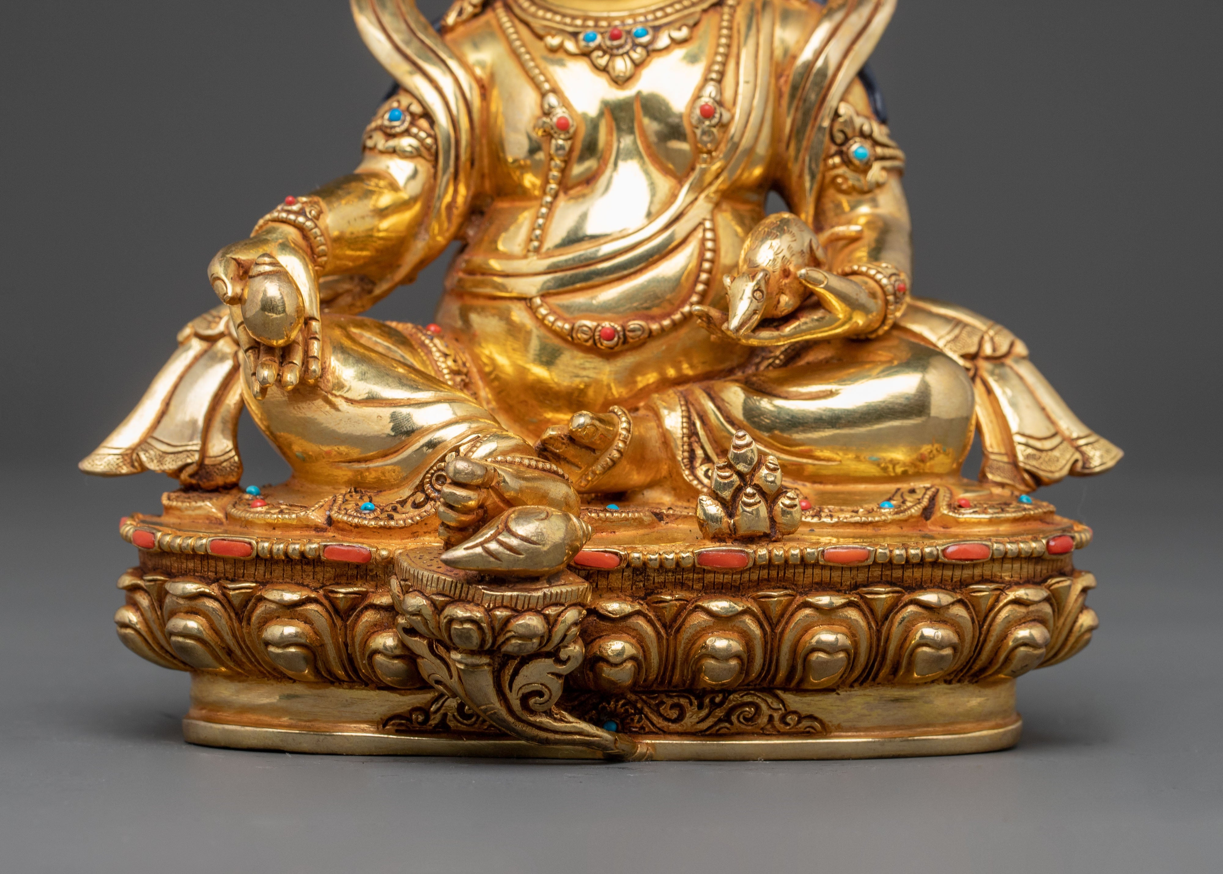 24K Gold Glided Kuber Dzambhala Statue | Traditional Tibetan Icon