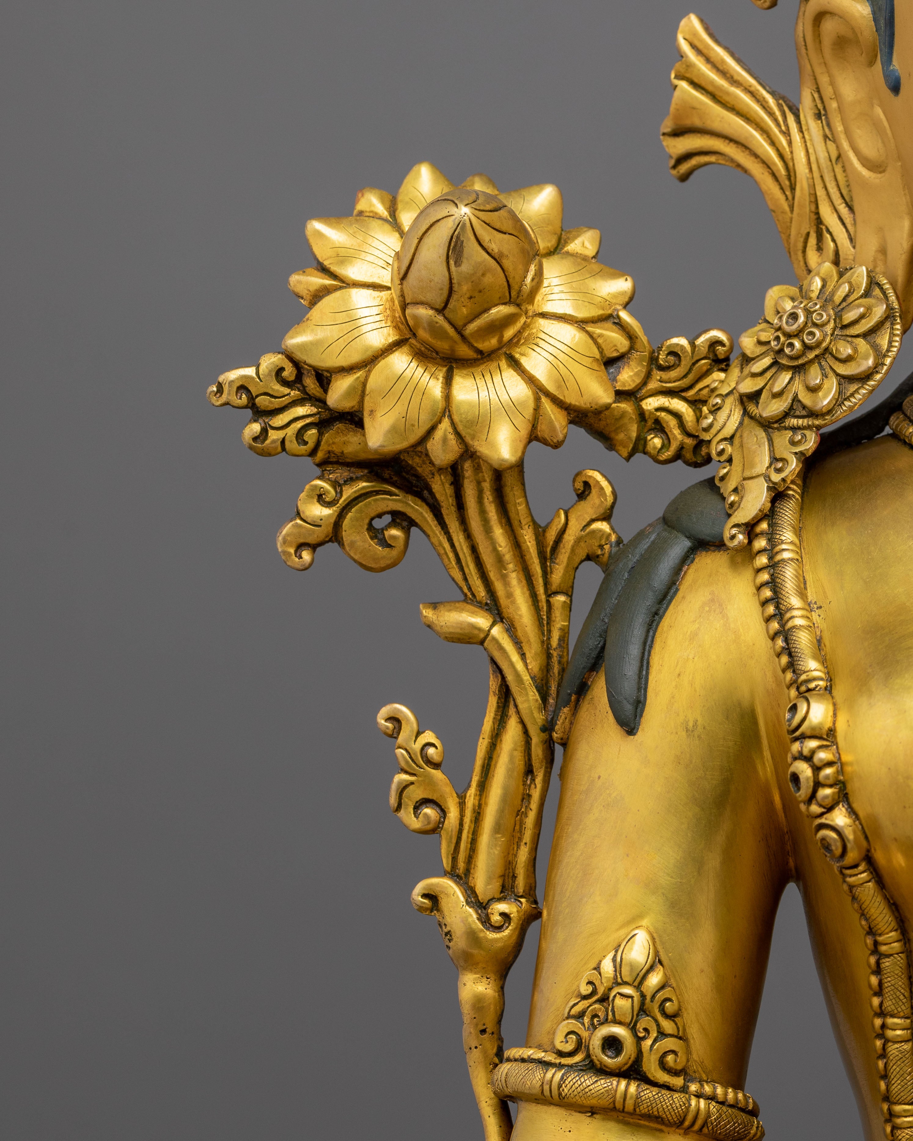 Green Tara Statue Goddess of Protection |  24K Gold Gilded Copper Sculpture