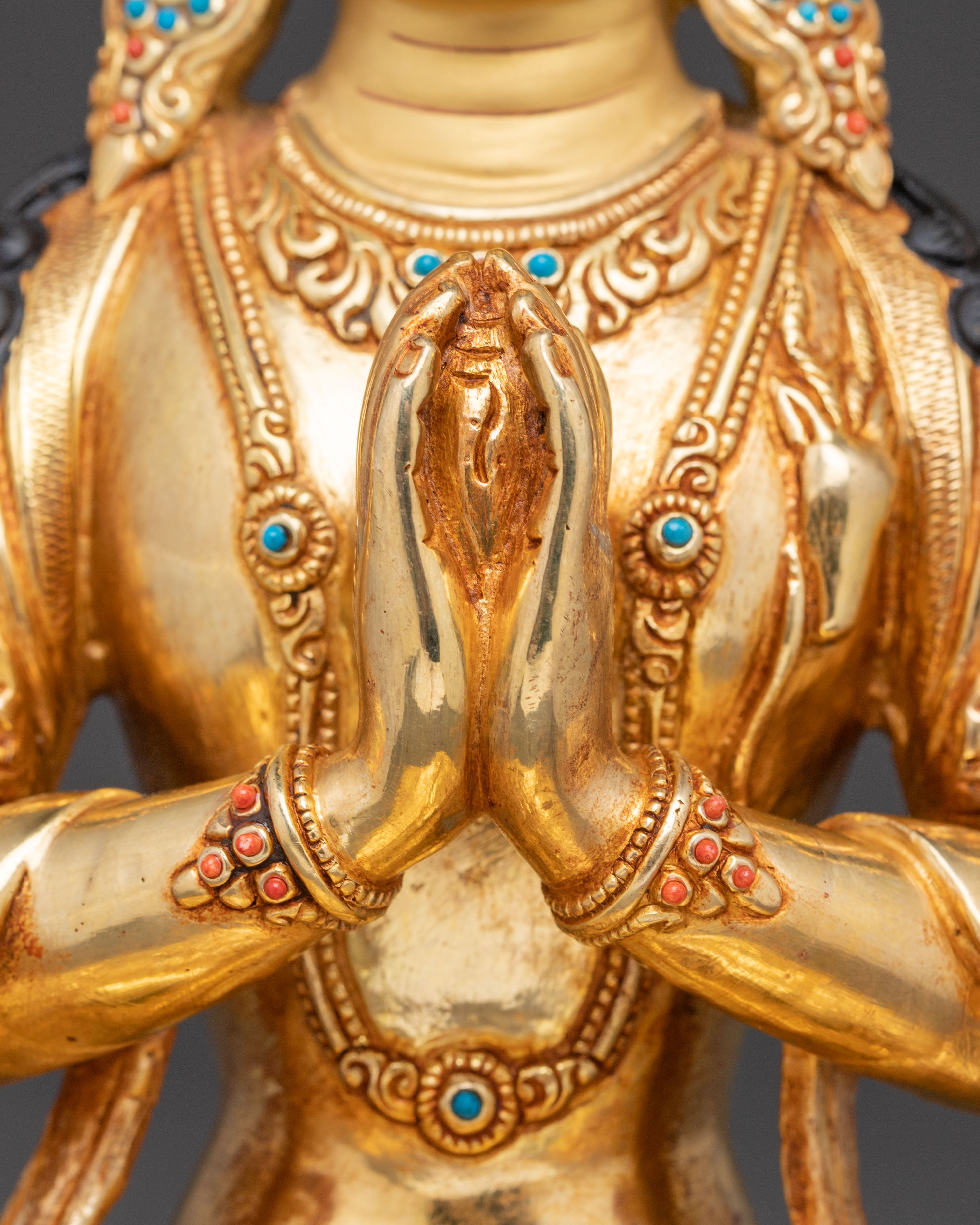 Handcrafted Golden Artwork of Four-Armed Chenrezig