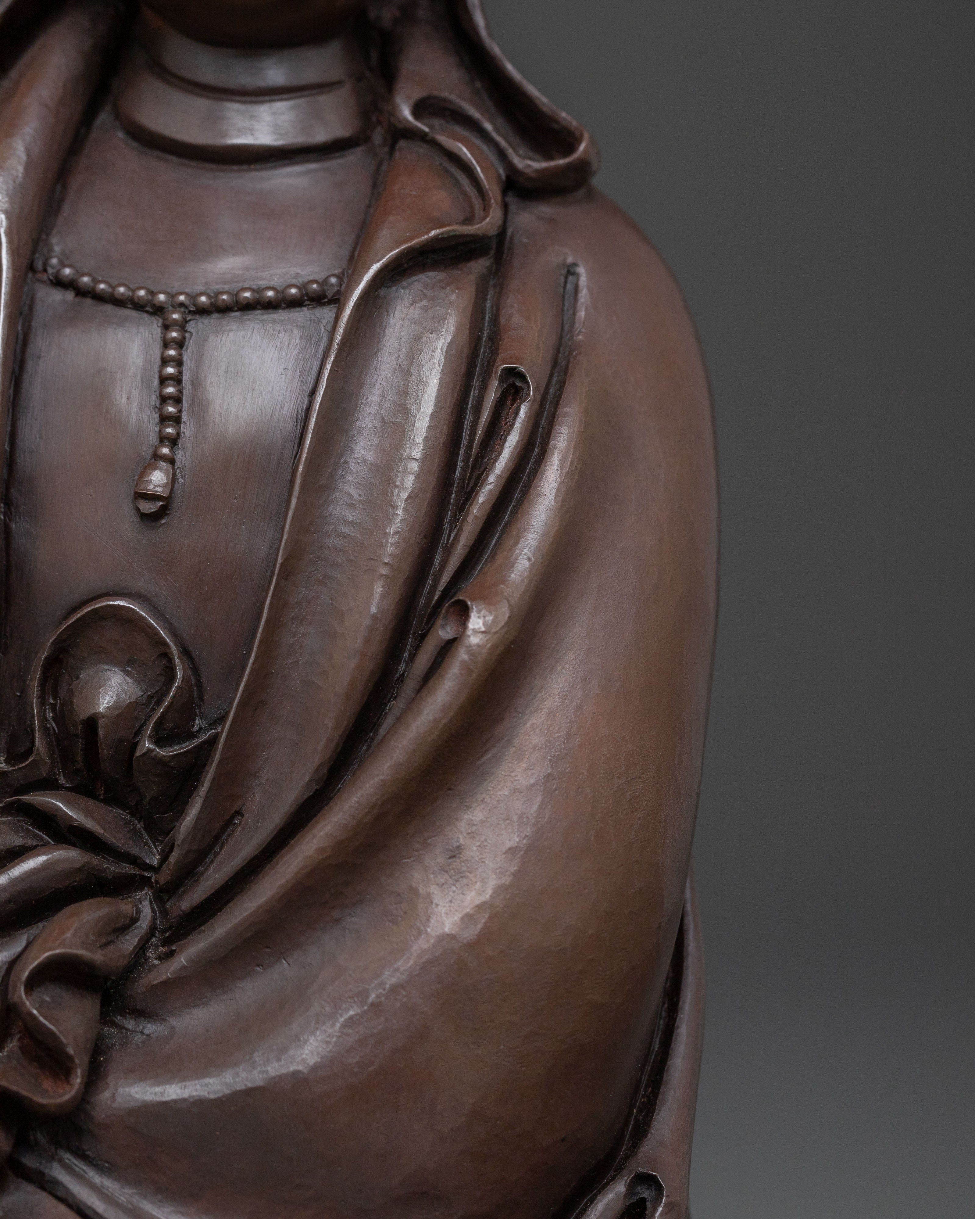Guanyin Compassion Statue: Oxidized Copper Body