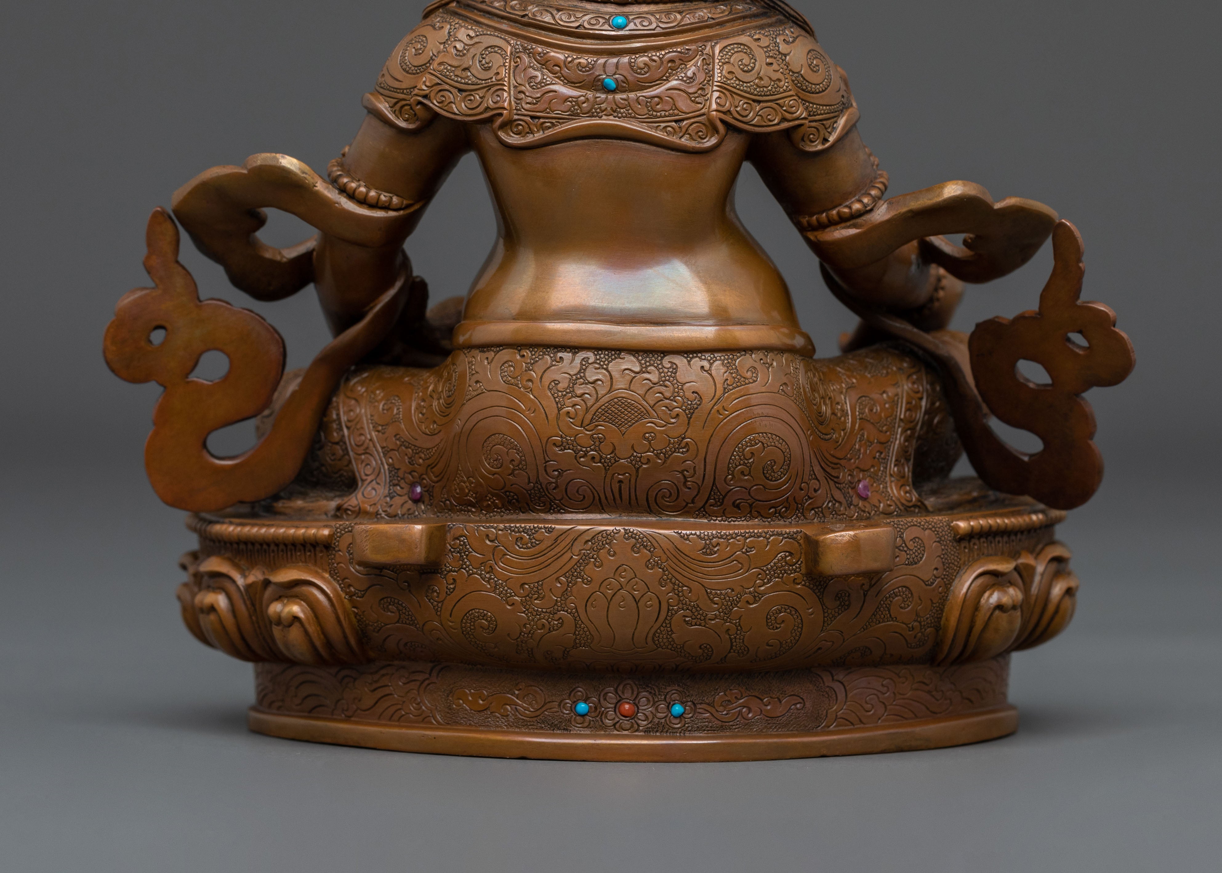 Handmade Dzambhala Wealth Deity Sculpture: Oxidized Copper Statue