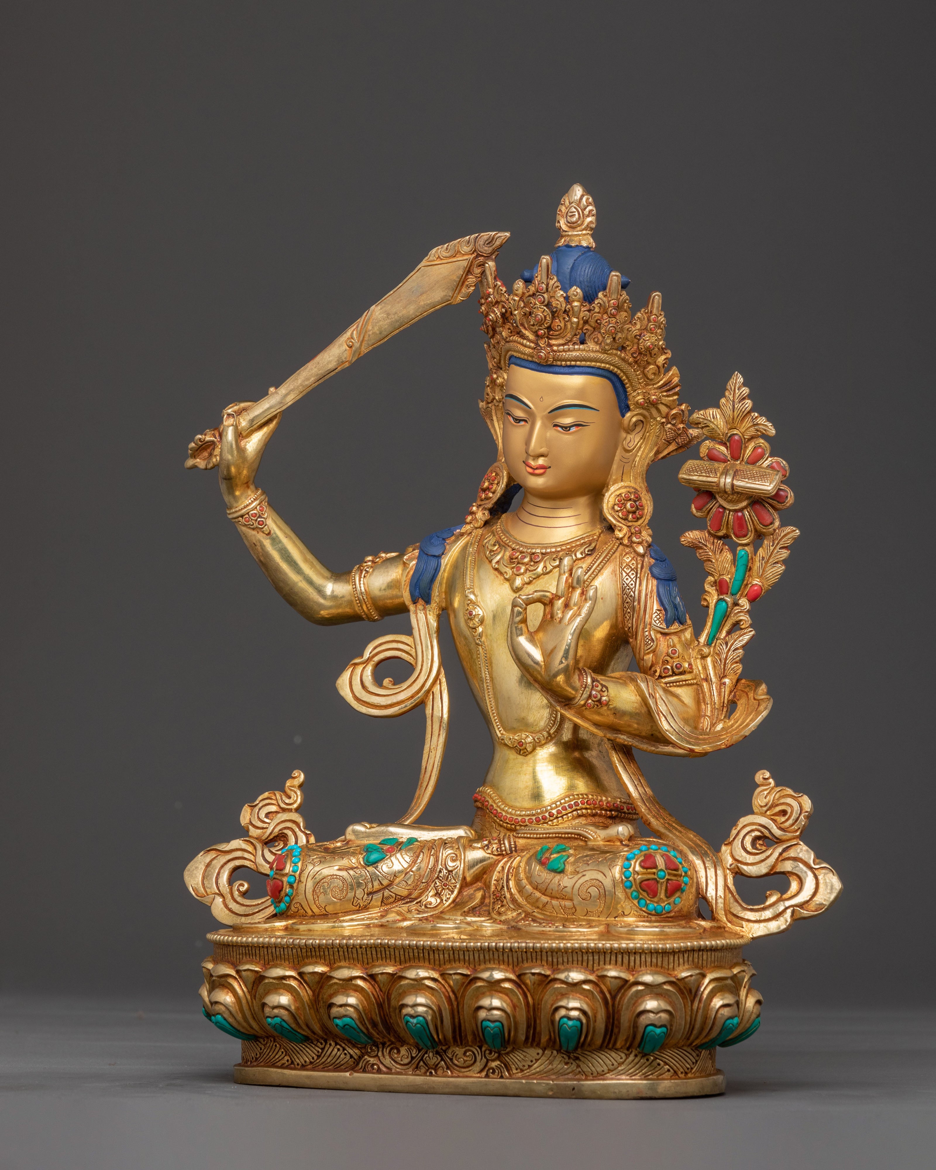 Exquisite Wisdom and Intellect Bodhisattva Manjushri Statue – Crystal & 24K Gold Statue