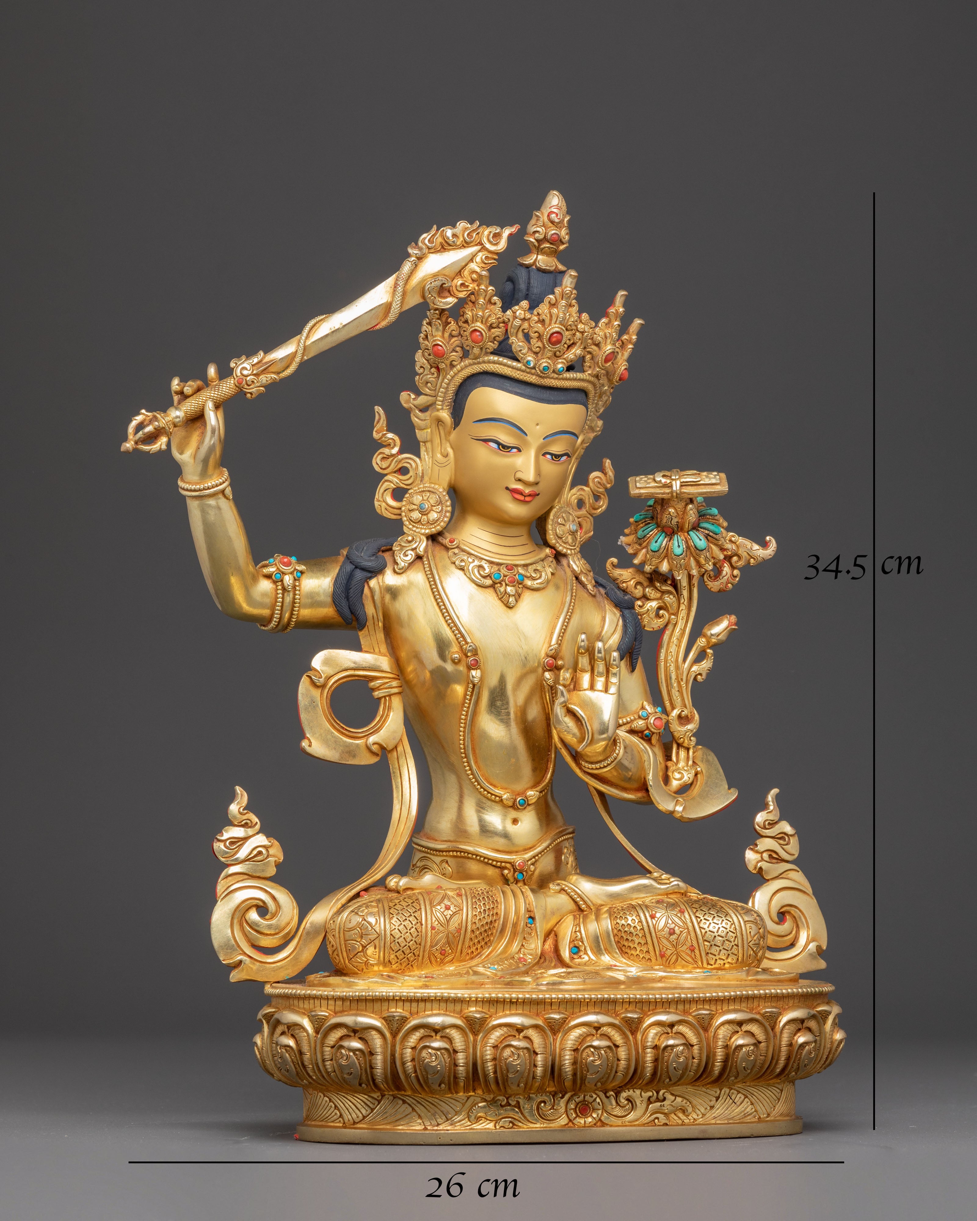 Golden Manjushri Statue Bodhisattva of Wisdom 