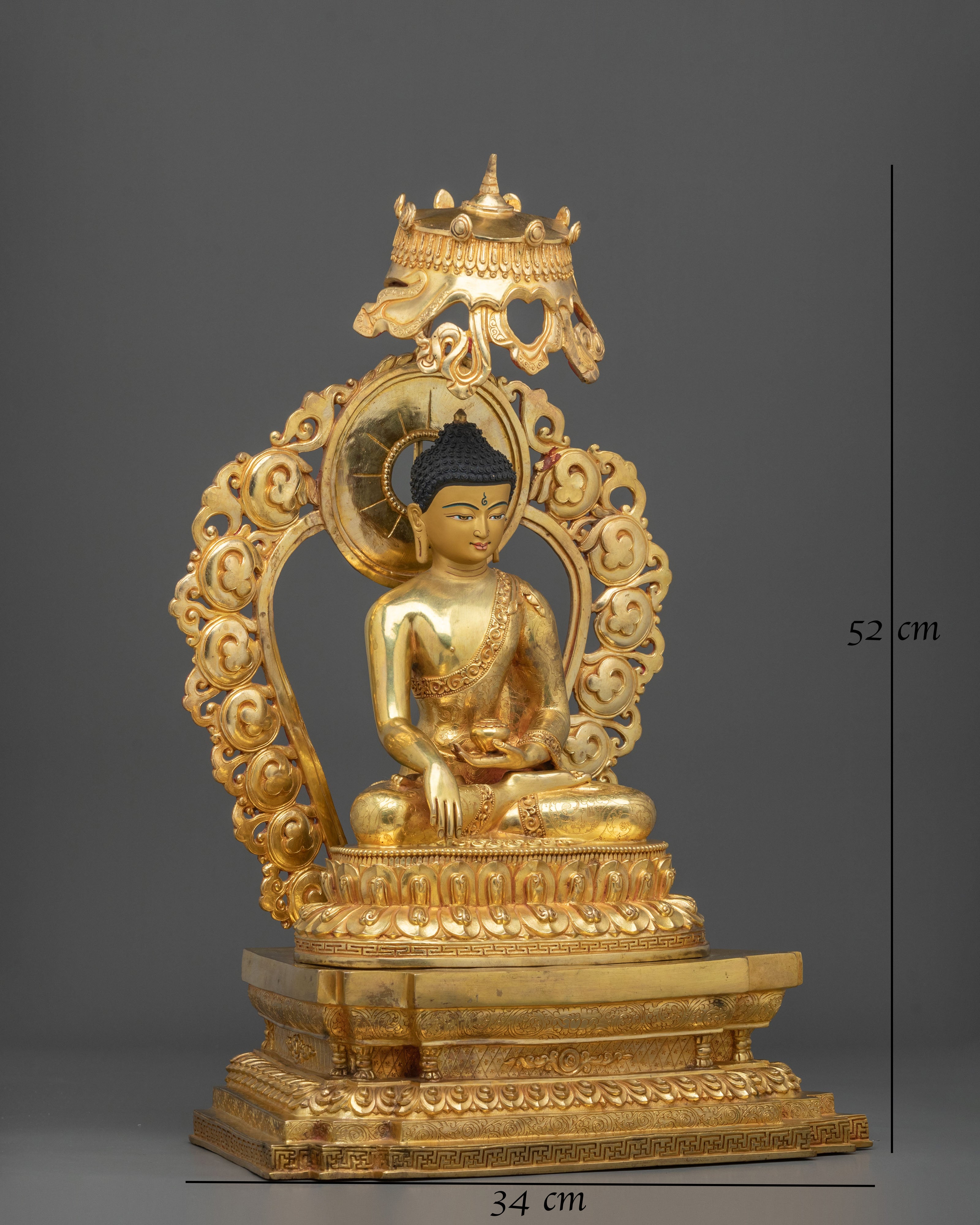 Shakyamuni Buddha Figurine Seated on a Throne | Golden Statue