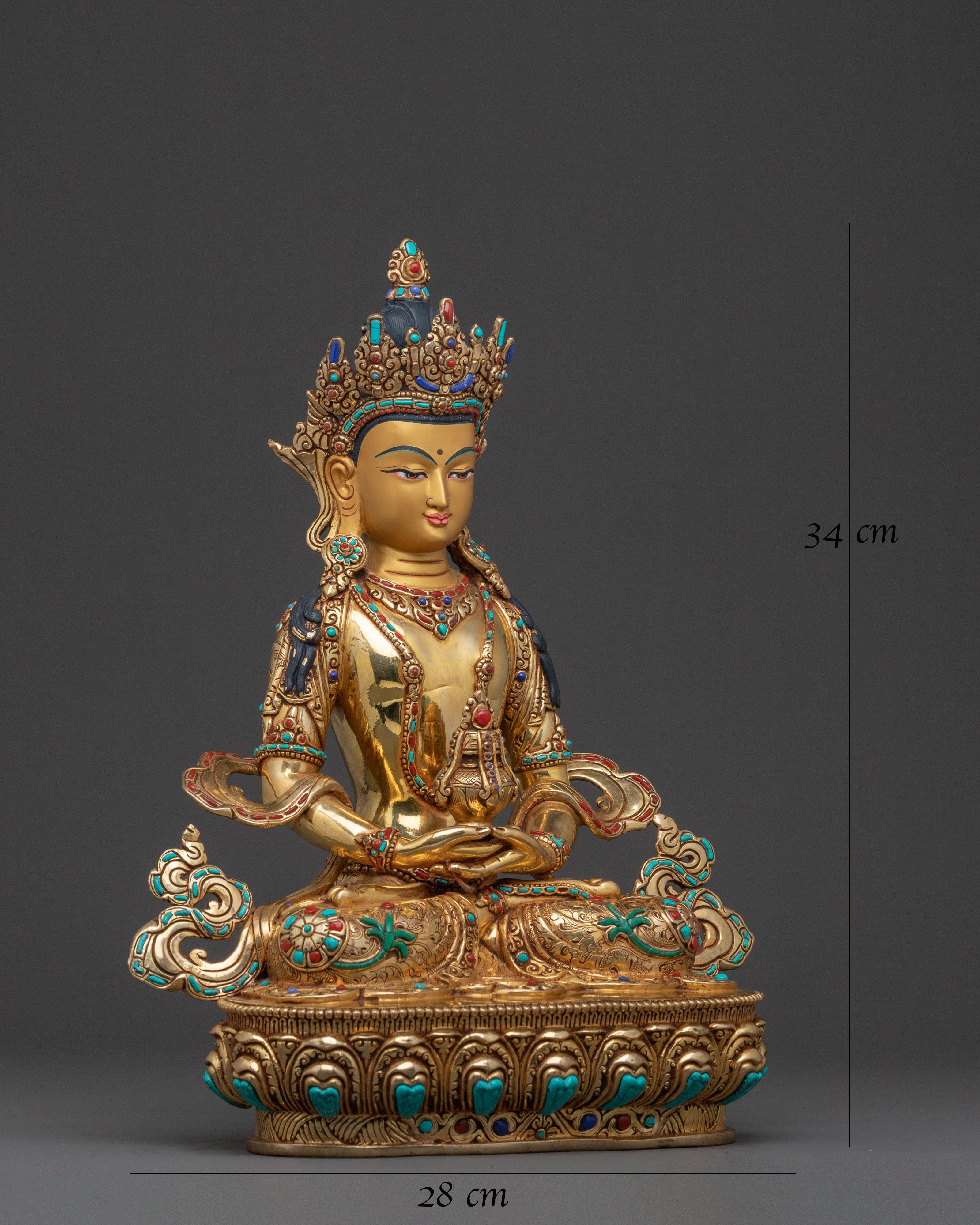Amitayus Buddha Longevity Statue – Gold Gilded & Gemstone Inlaid