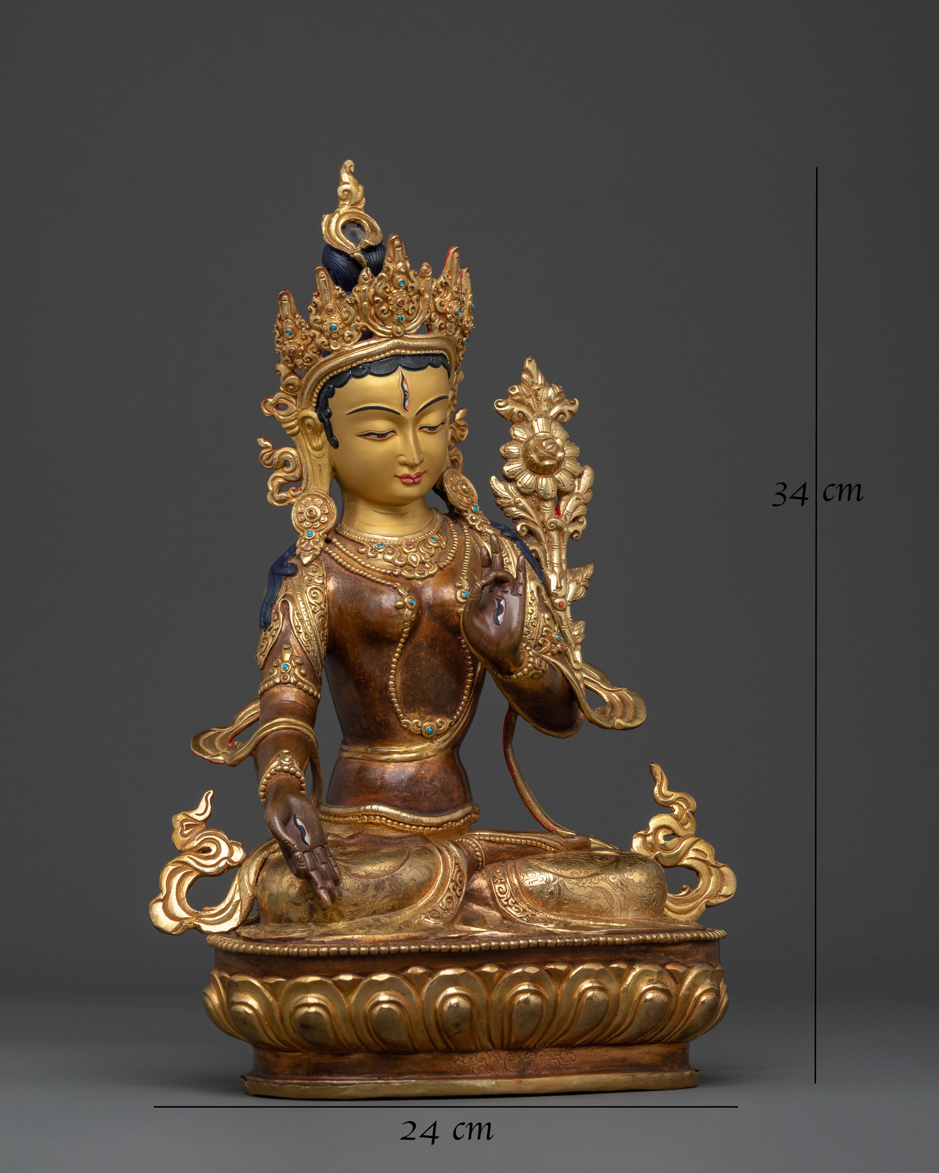 White Tara Sacred Feminine Statue | 24K Gold Gilded