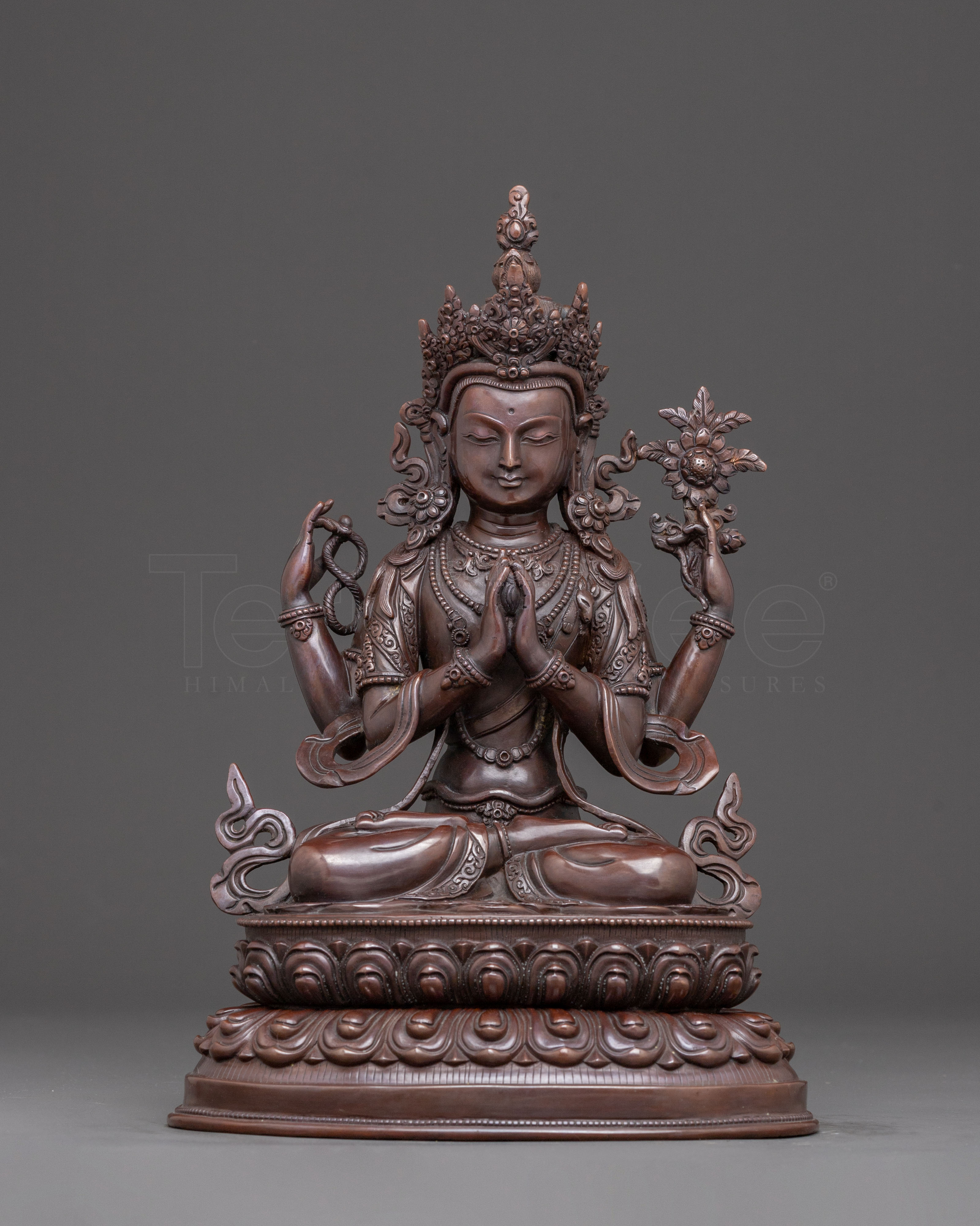 Handcrafted Oxidized Copper Chenrezig Bodhisattva Statue