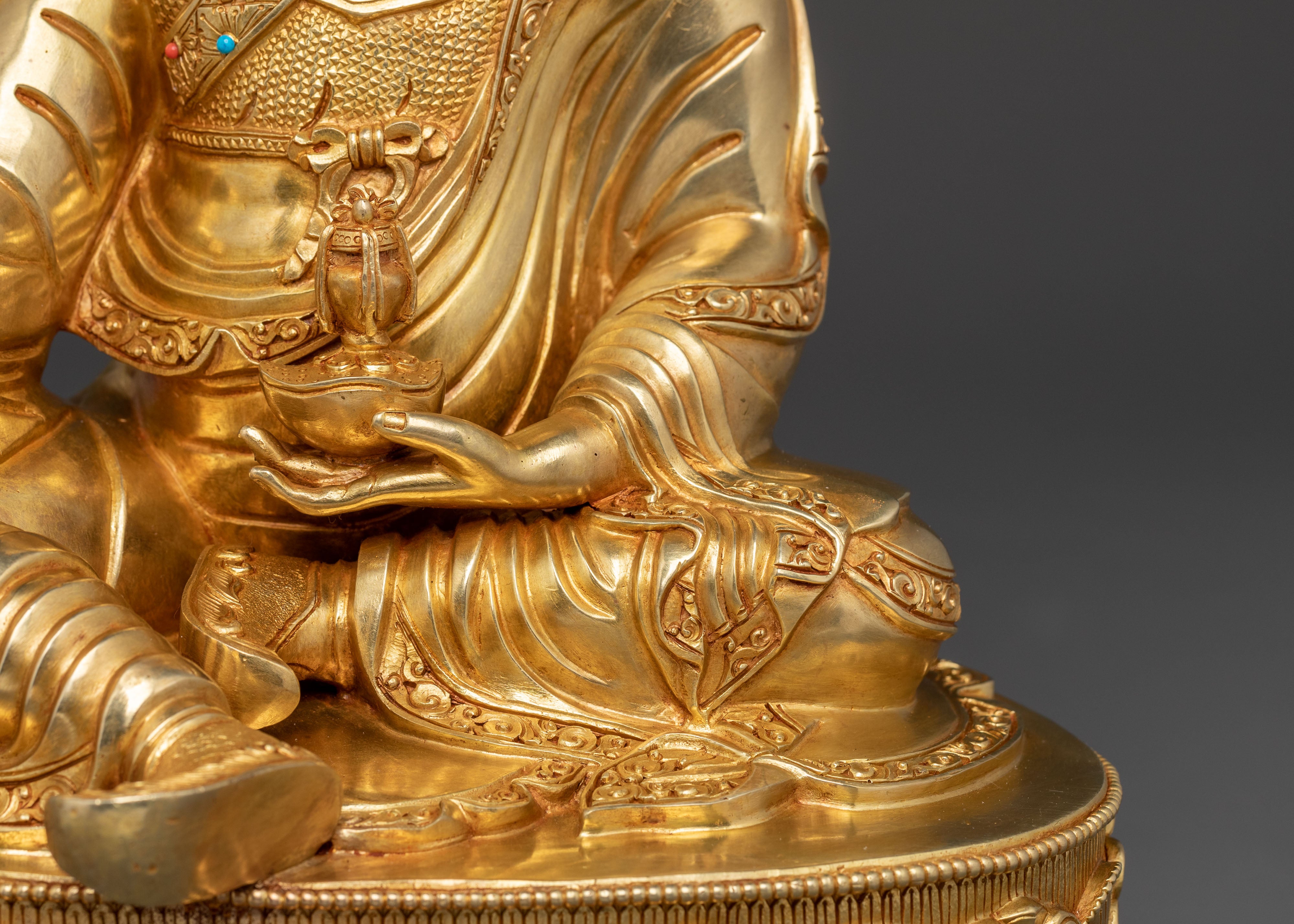 Guru Rinpoche Sacred Statue: Hand-Gilded Serenity