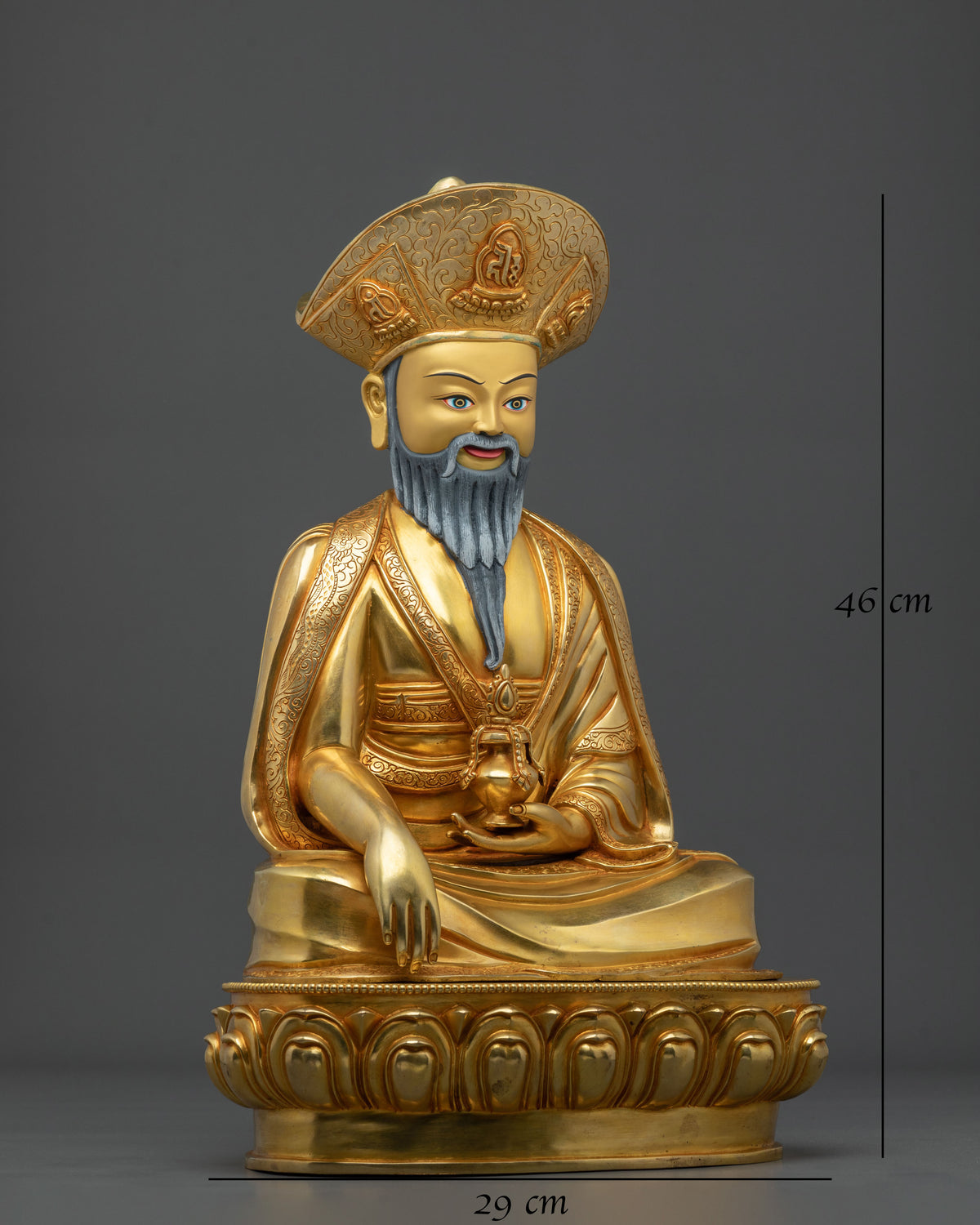 24K Gold Gilded Copper Guru Shapdum Statue | Buddhist Practitioner