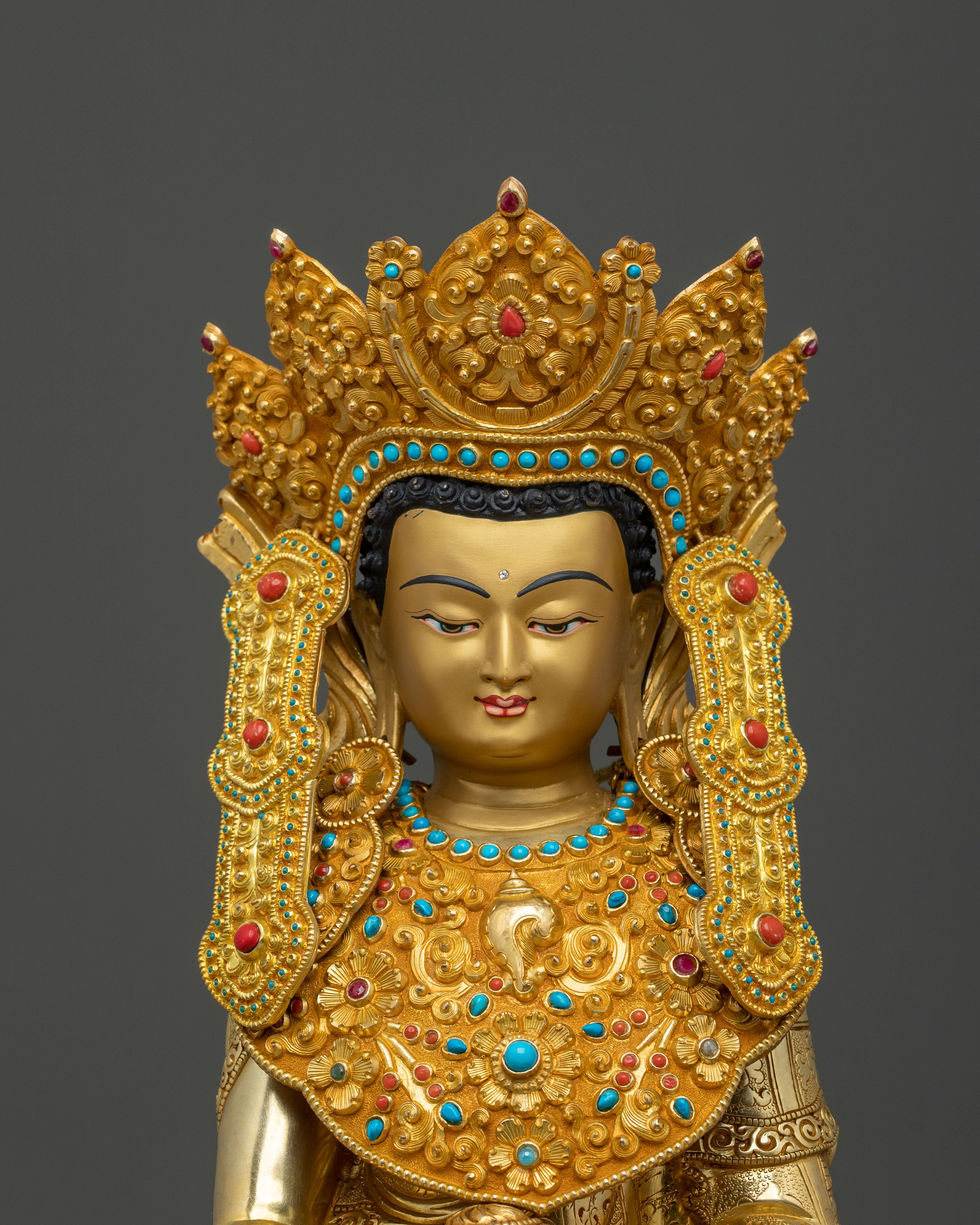 Handcrafted Crown Shakyamuni Buddha Spiritual Sculpture